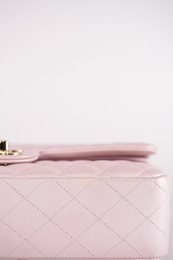 21S Classic Medium Double Flap in Rose Clair Iridescent Lambskin Leather and Light Gold Hardware Series 31 | Purse Maison Luxury Bags Shop