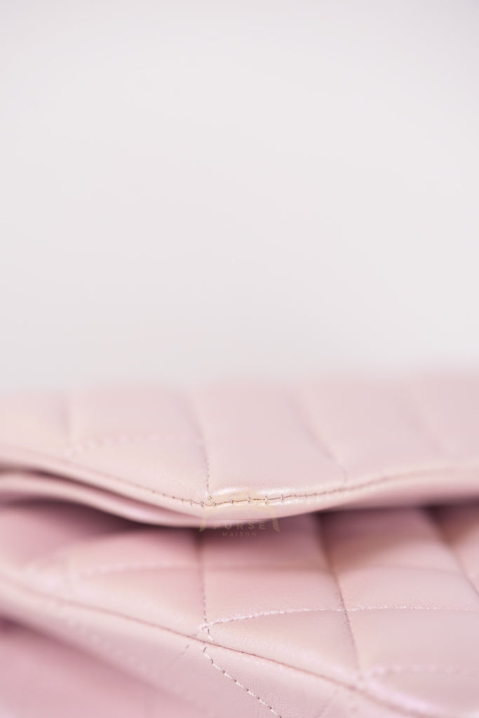 21S Classic Medium Double Flap in Rose Clair Iridescent Lambskin Leather and Light Gold Hardware Series 31 | Purse Maison Luxury Bags Shop