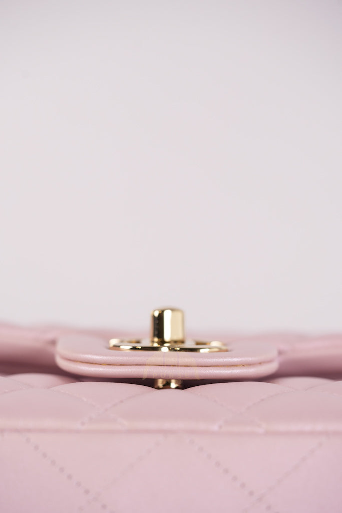 21S Classic Medium Double Flap in Rose Clair Iridescent Lambskin Leather and Light Gold Hardware Series 31 | Purse Maison Luxury Bags Shop