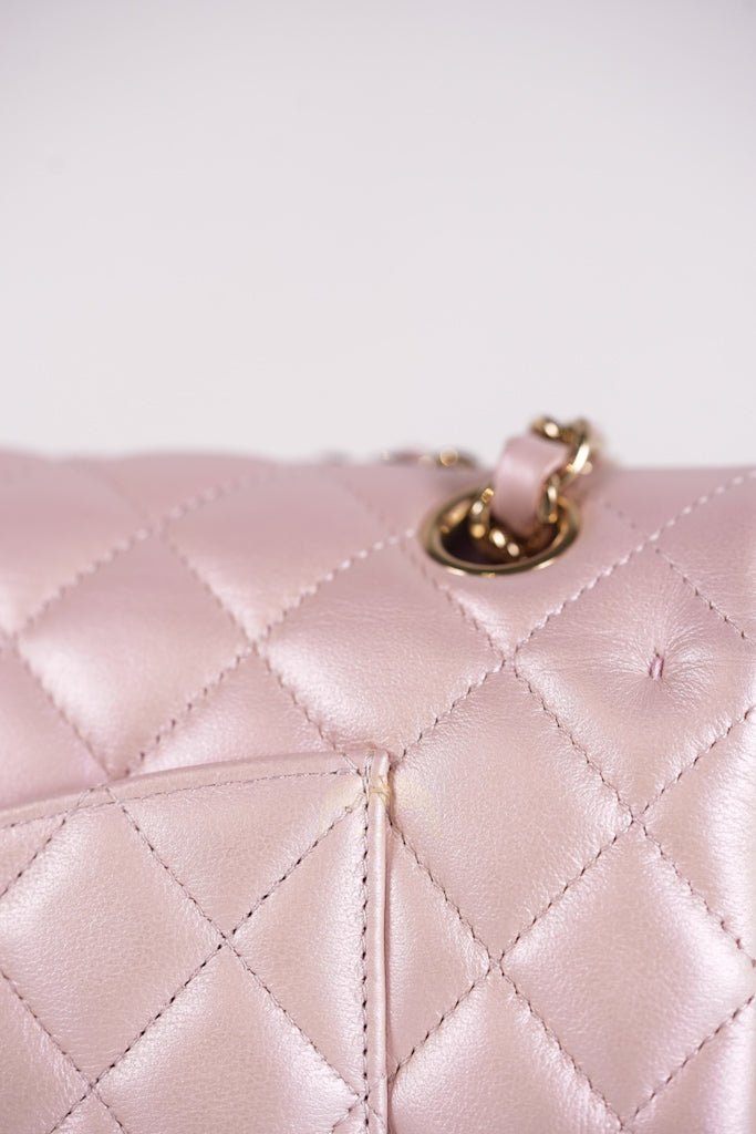 21S Classic Medium Double Flap in Rose Clair Iridescent Lambskin Leather and Light Gold Hardware Series 31 | Purse Maison Luxury Bags Shop