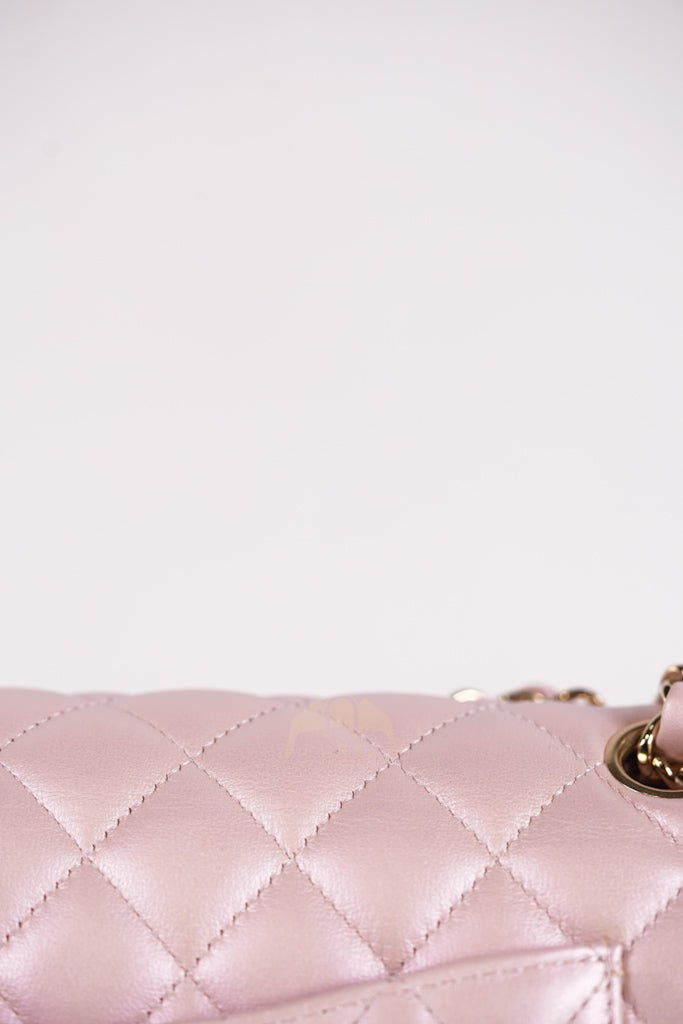 21S Classic Medium Double Flap in Rose Clair Iridescent Lambskin Leather and Light Gold Hardware Series 31 | Purse Maison Luxury Bags Shop