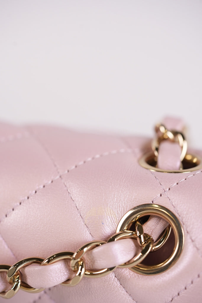 21S Classic Medium Double Flap in Rose Clair Iridescent Lambskin Leather and Light Gold Hardware Series 31 | Purse Maison Luxury Bags Shop