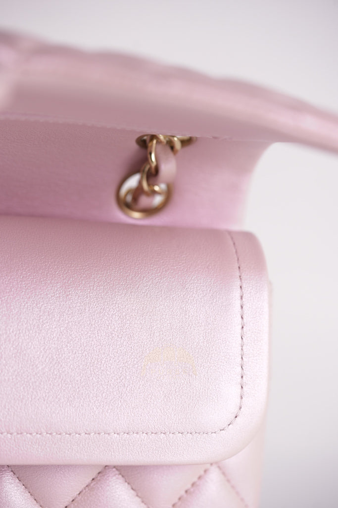 21S Classic Medium Double Flap in Rose Clair Iridescent Lambskin Leather and Light Gold Hardware Series 31 | Purse Maison Luxury Bags Shop