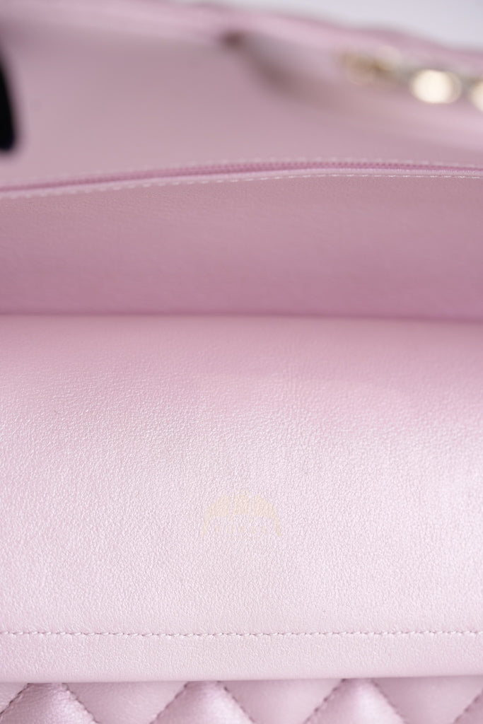 21S Classic Medium Double Flap in Rose Clair Iridescent Lambskin Leather and Light Gold Hardware Series 31 | Purse Maison Luxury Bags Shop