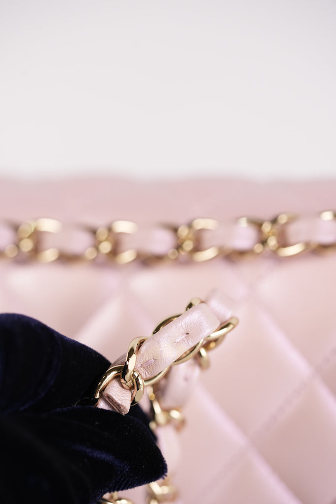 21S Classic Medium Double Flap in Rose Clair Iridescent Lambskin Leather and Light Gold Hardware Series 31 | Purse Maison Luxury Bags Shop