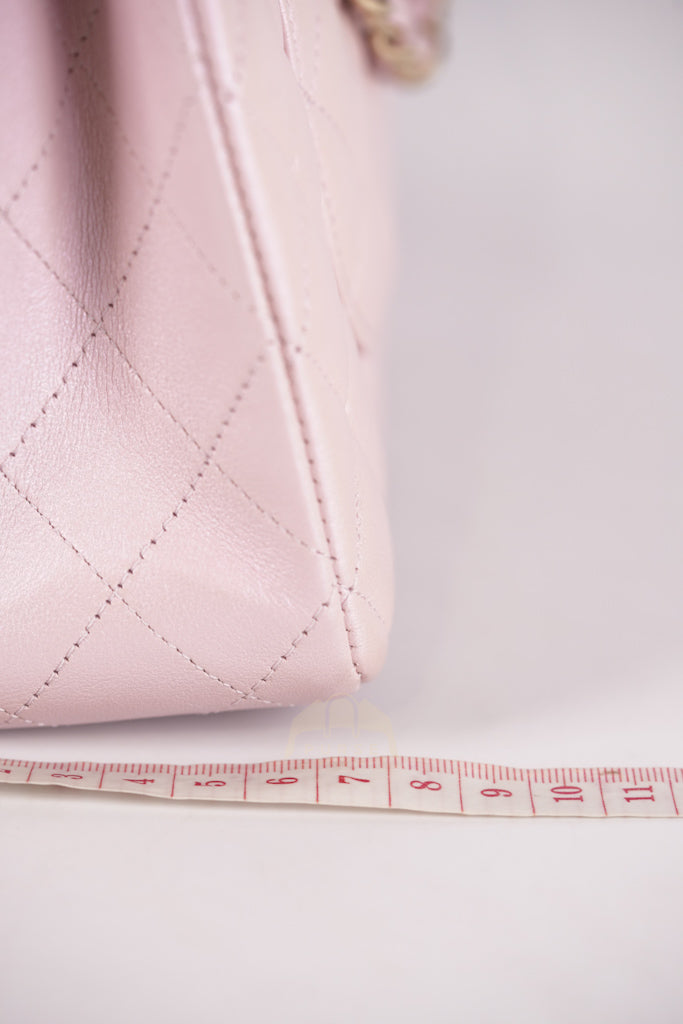 21S Classic Medium Double Flap in Rose Clair Iridescent Lambskin Leather and Light Gold Hardware Series 31 | Purse Maison Luxury Bags Shop