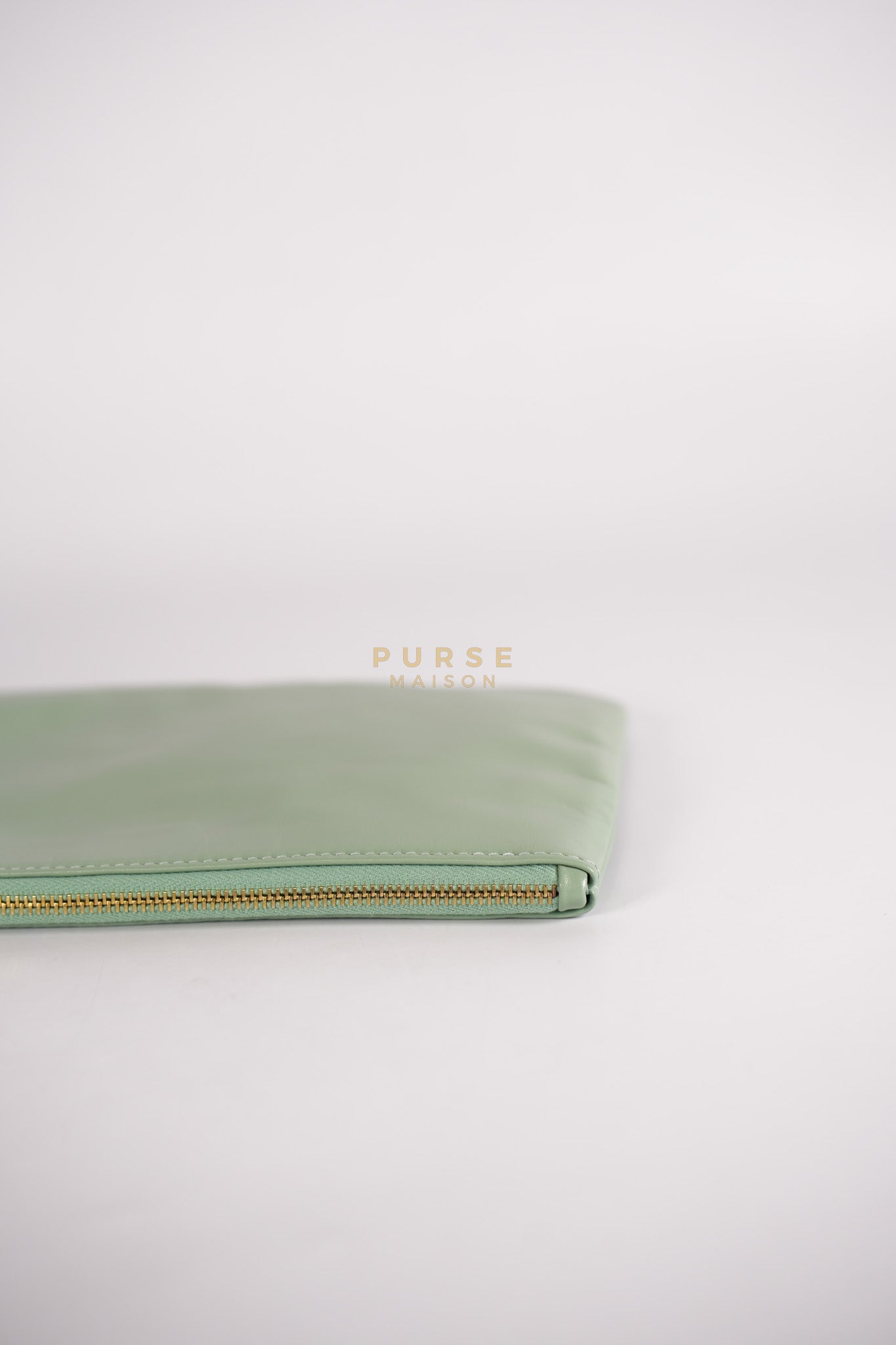 22 Medium in Light Green Shiny Calfskin Leather & Aged Gold Hardware (Microchip) | Purse Maison Luxury Bags Shop