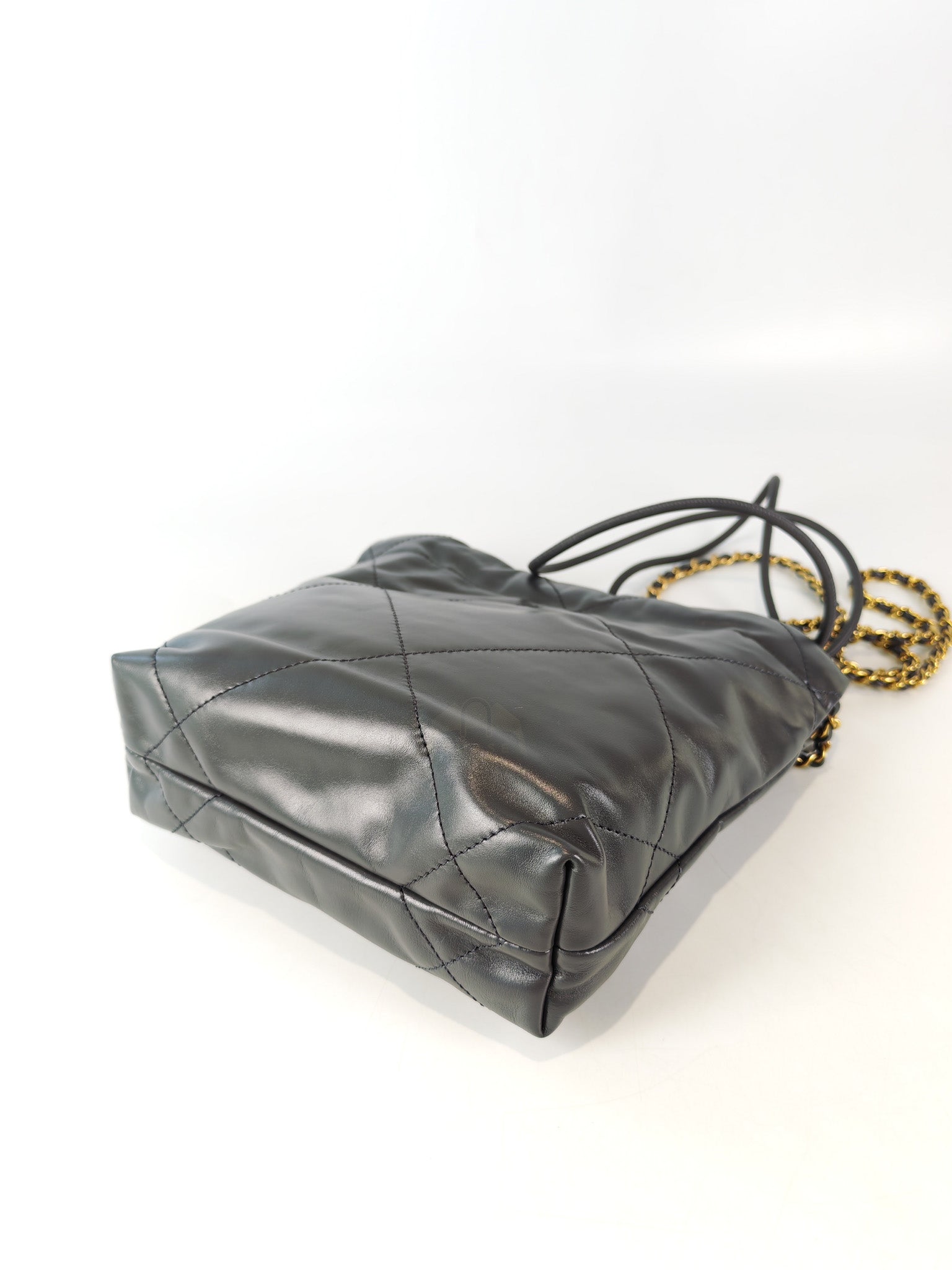 22 Mini in Dark Gray Calfskin Leather Aged Gold Hardware (Microchip) | Purse Maison Luxury Bags Shop