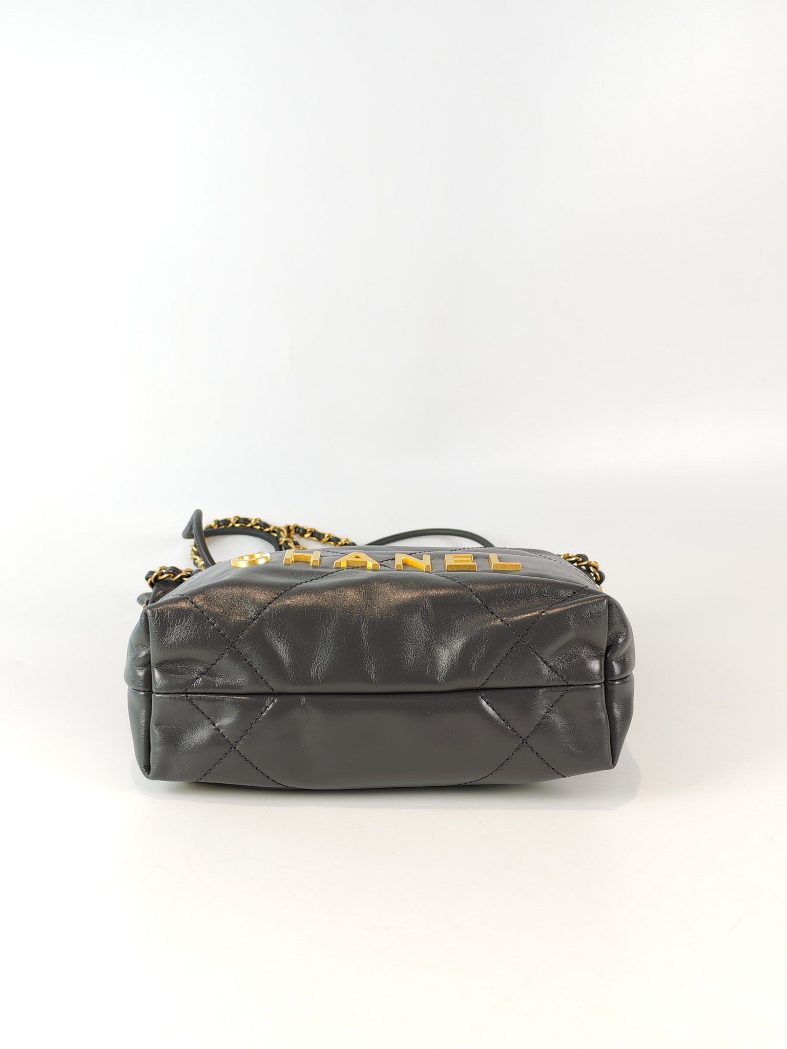 22 Mini in Dark Gray Calfskin Leather Aged Gold Hardware (Microchip) | Purse Maison Luxury Bags Shop