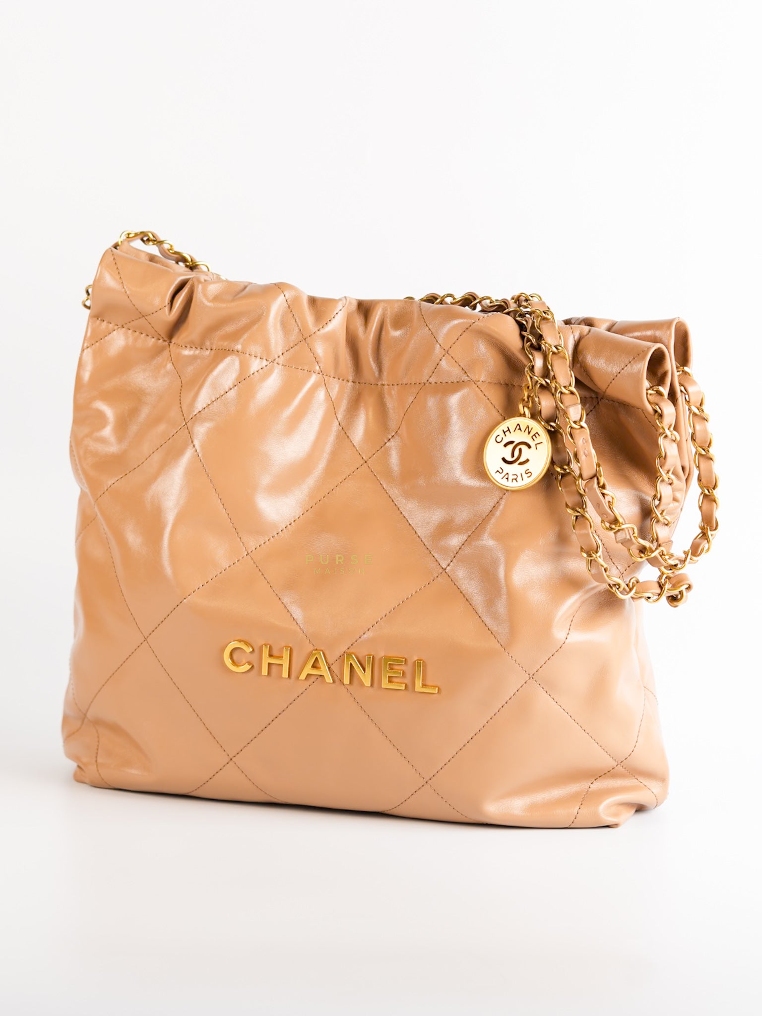 CC 22 Small in Beige Calfskin GHW (microchiped) | Purse Maison Luxury Bags Shop