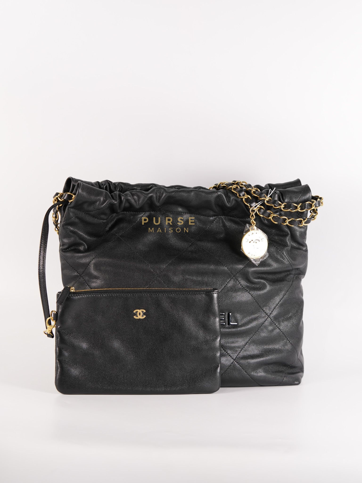 22 Small in Black Caviar Leather and Aged Gold Hardware (Microchip) | Purse Maison Luxury Bags Shop