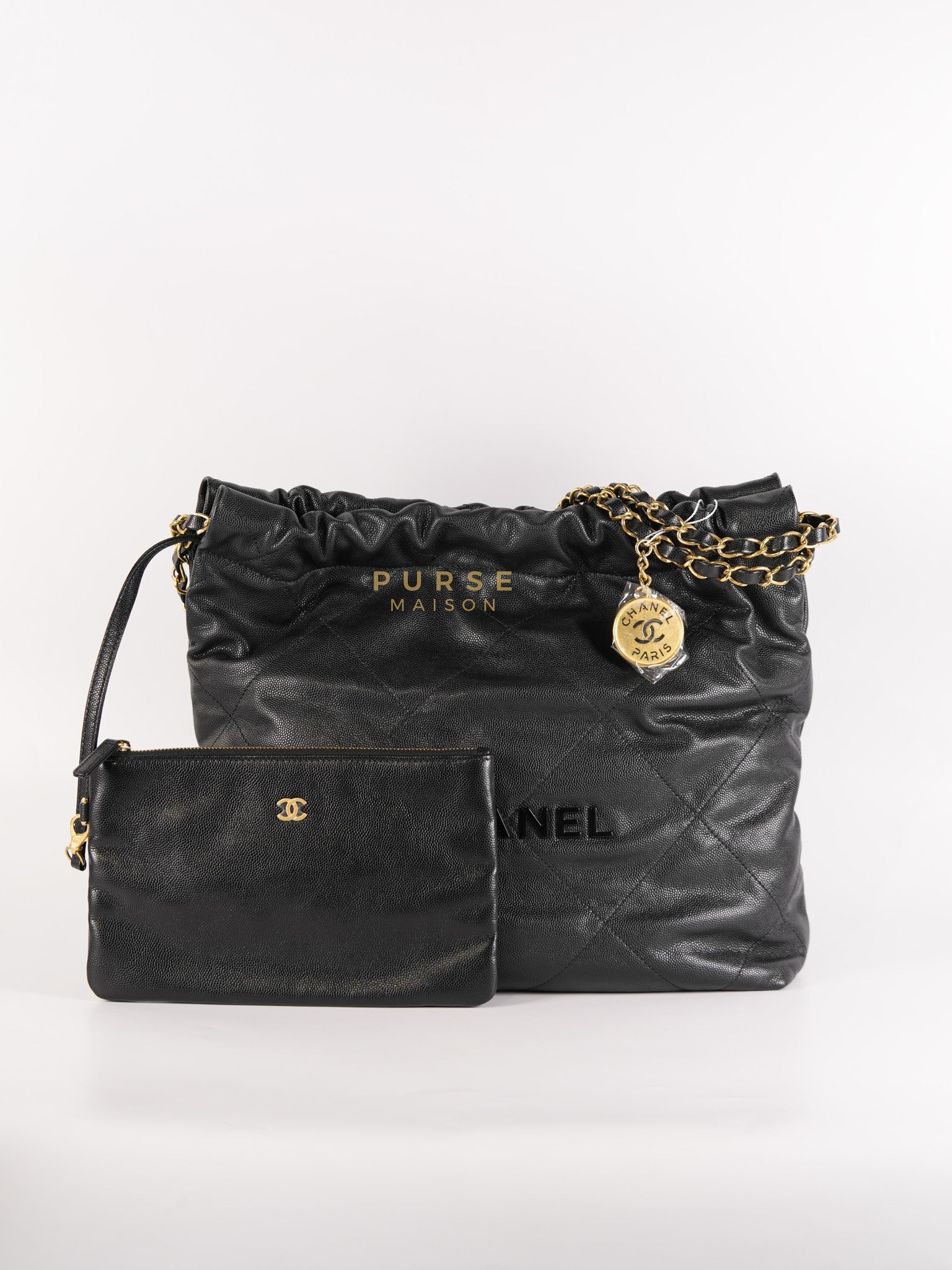 22 Small in Black Caviar Leather and Aged Gold Hardware (Microchip) | Purse Maison Luxury Bags Shop