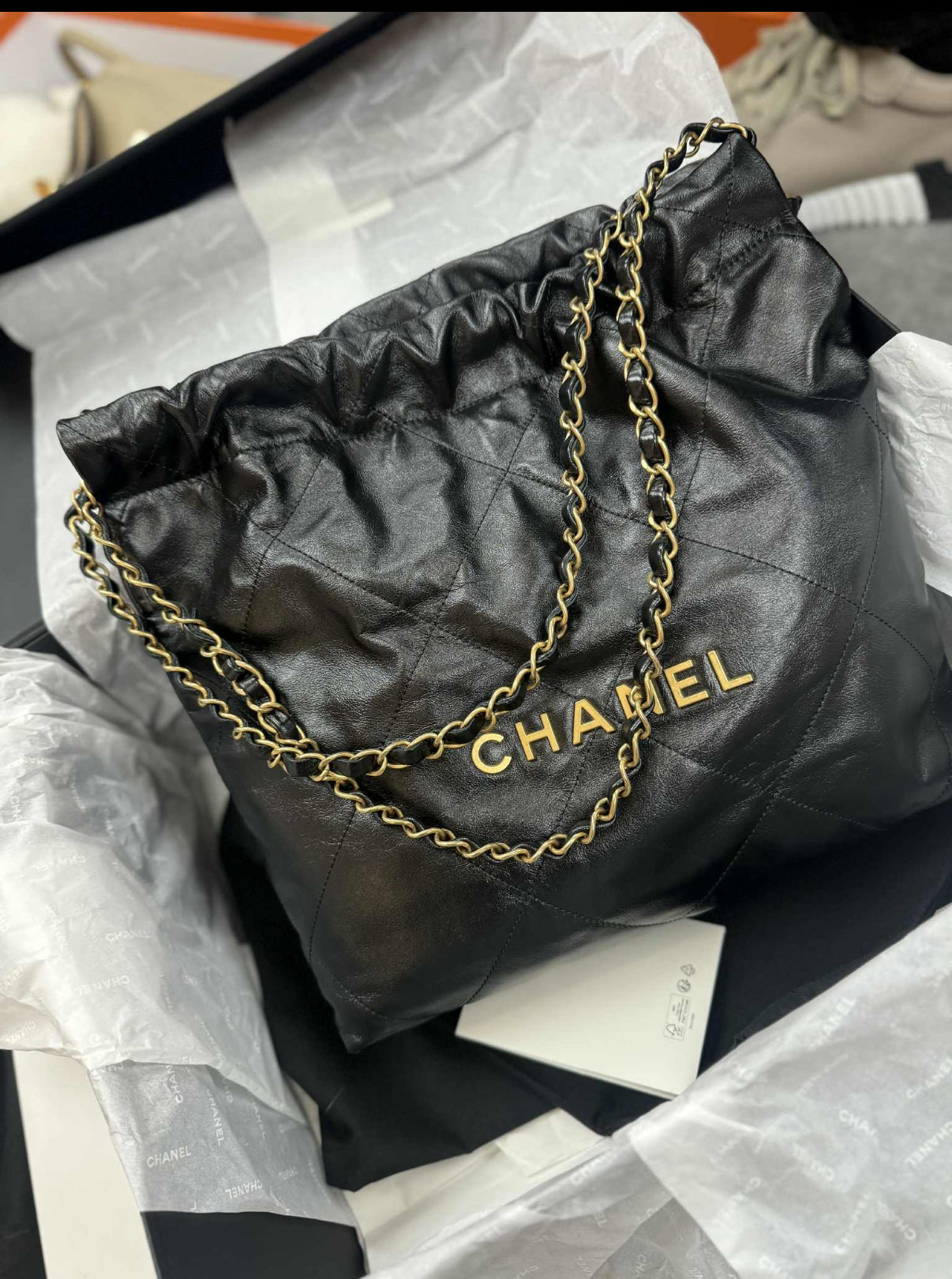 22 Small in Black Lambskin Leather and Aged Gold Hardware (Microchip) | Purse Maison Luxury Bags Shop