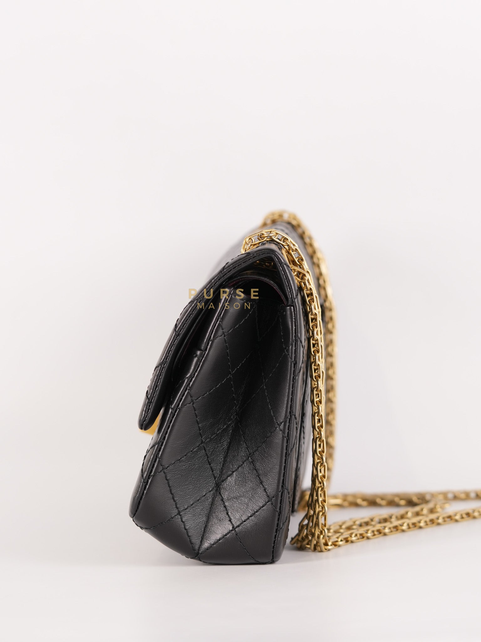 Reissue 2.55 Size 225 Small Black in Calfskin Distressed Leather (Microchip)