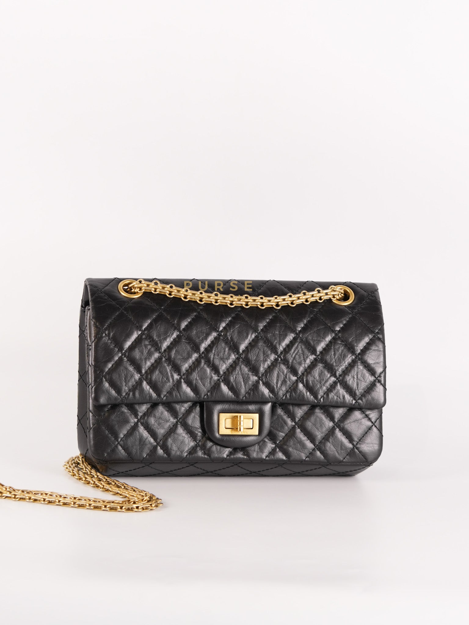 Reissue 2.55 Size 225 Small Black in Calfskin Distressed Leather (Microchip)