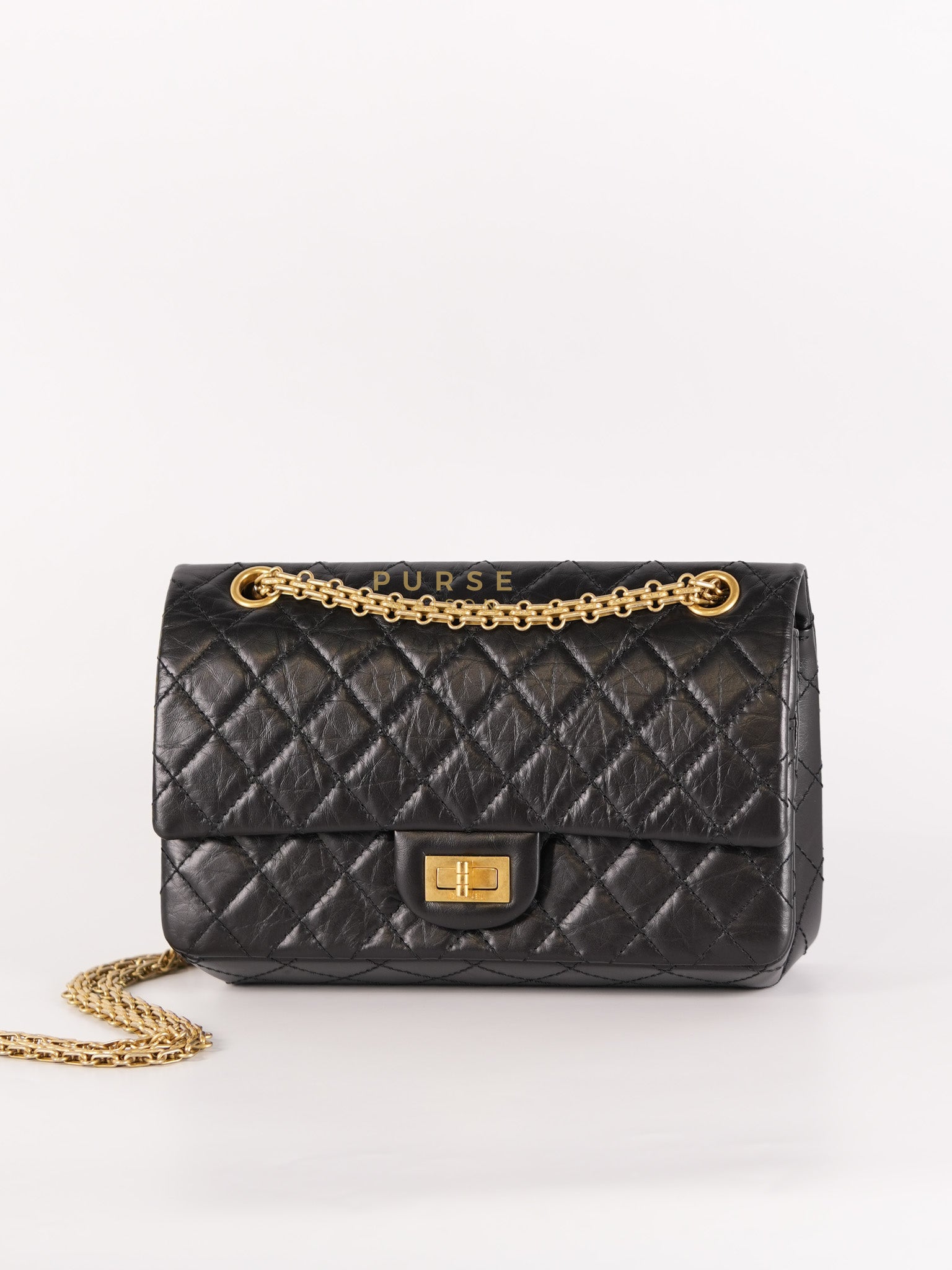 Reissue 2.55 Size 225 Small Black in Calfskin Distressed Leather (Microchip)