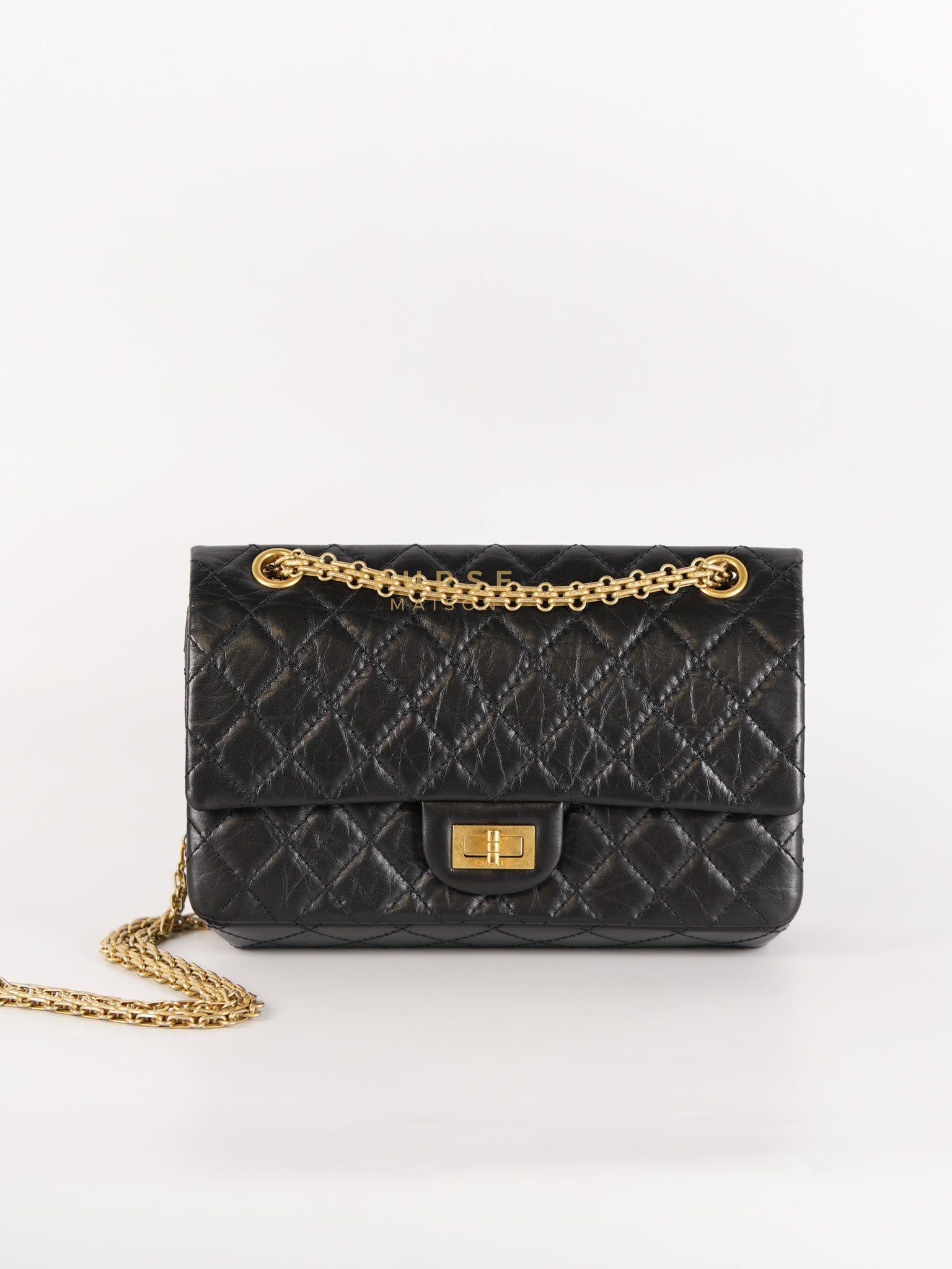 Reissue 2.55 Size 225 Small Black in Calfskin Distressed Leather (Microchip)