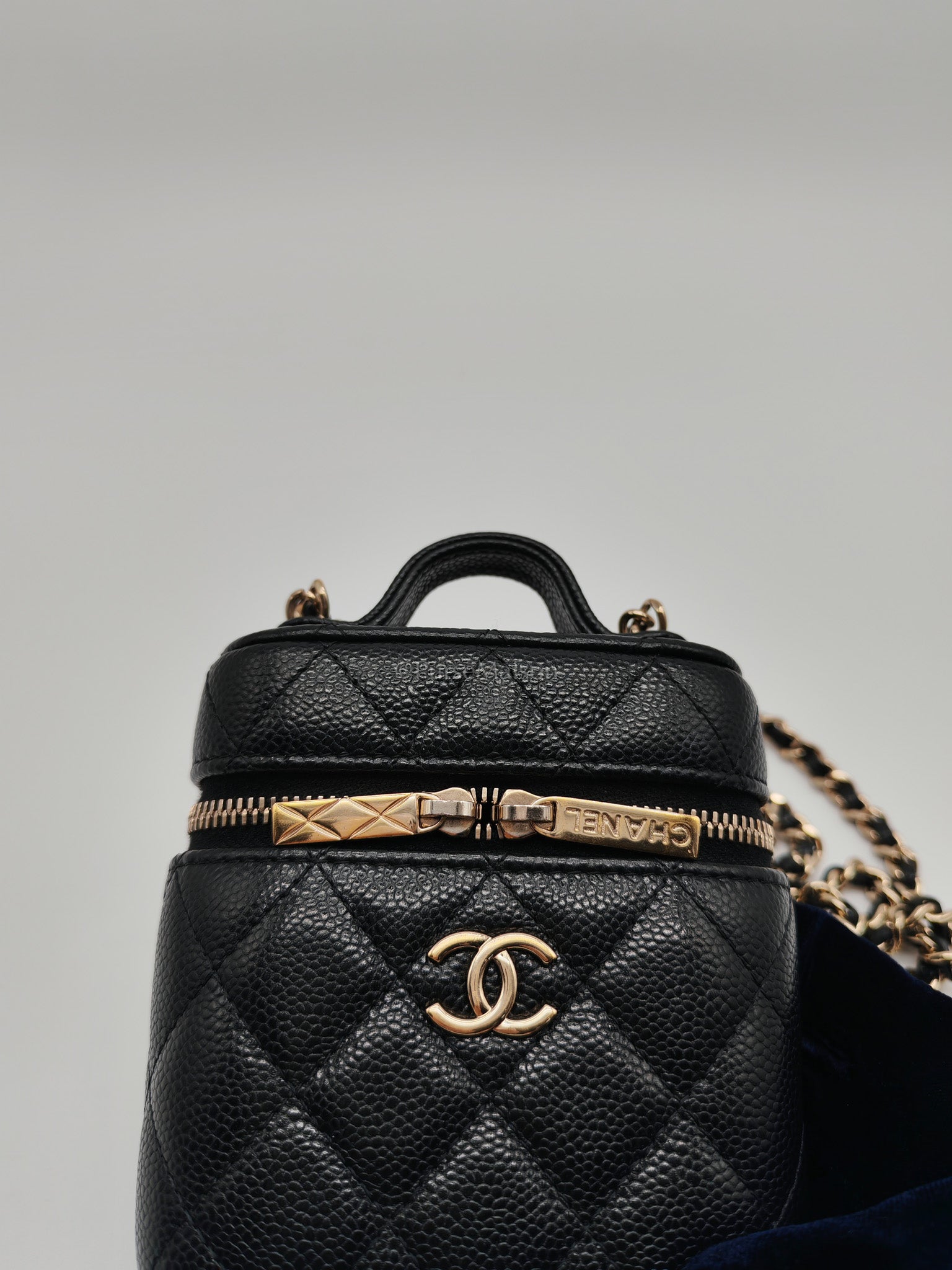 22C Vanity Mini Case Top Handle in Black Quilted Caviar Leather and Light Gold Hardware Series 31 | Purse Maison Luxury Bags Shop