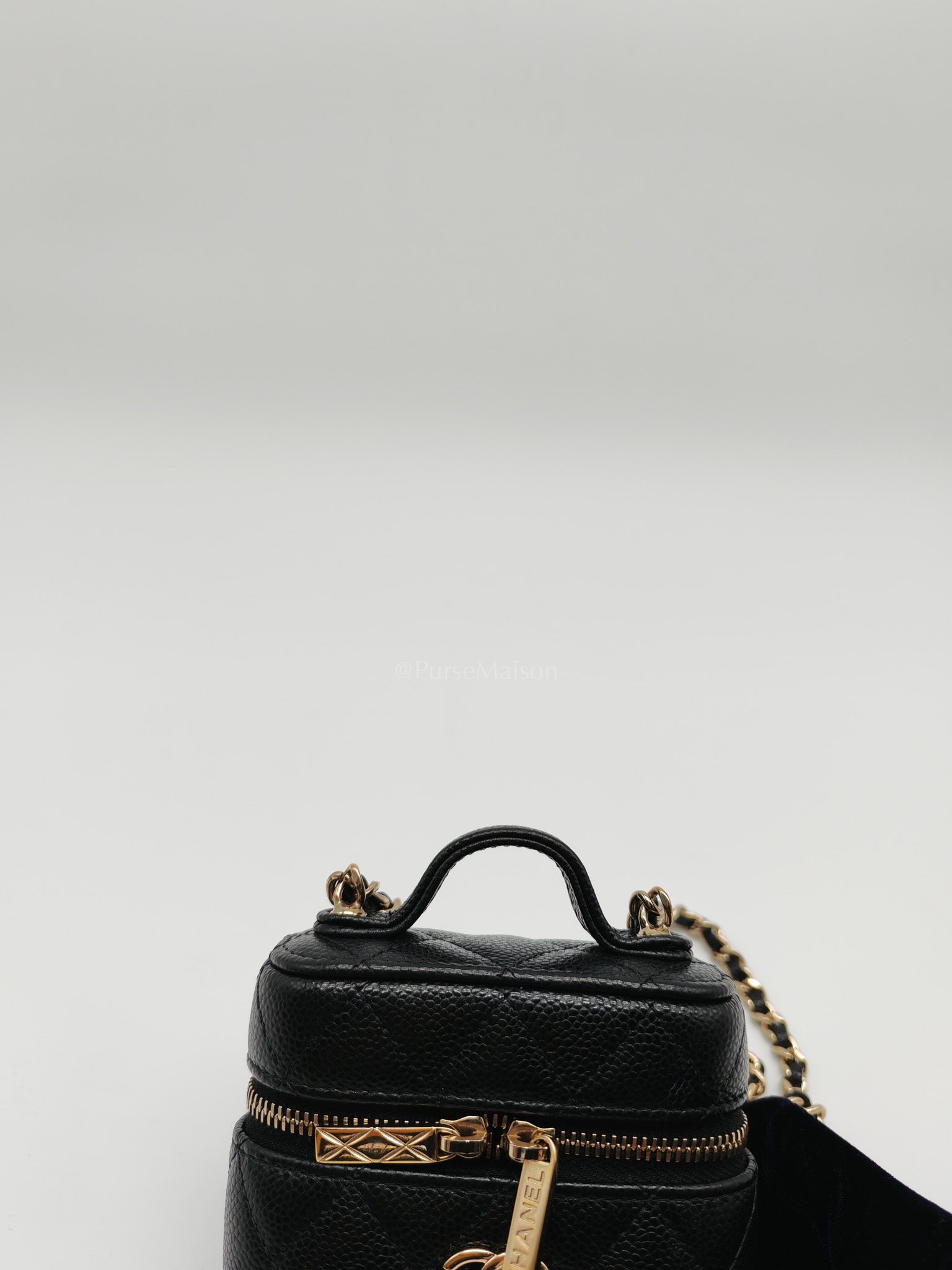 22C Vanity Mini Case Top Handle in Black Quilted Caviar Leather and Light Gold Hardware Series 31 | Purse Maison Luxury Bags Shop