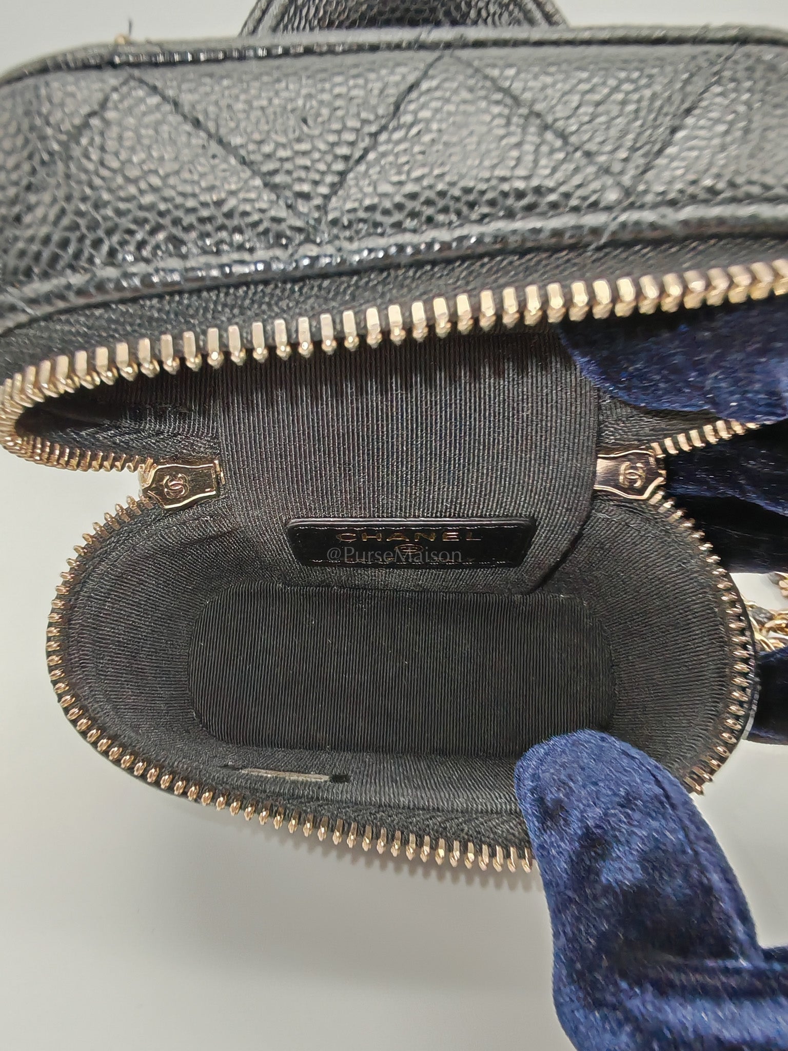 22C Vanity Mini Case Top Handle in Black Quilted Caviar Leather and Light Gold Hardware Series 31 | Purse Maison Luxury Bags Shop