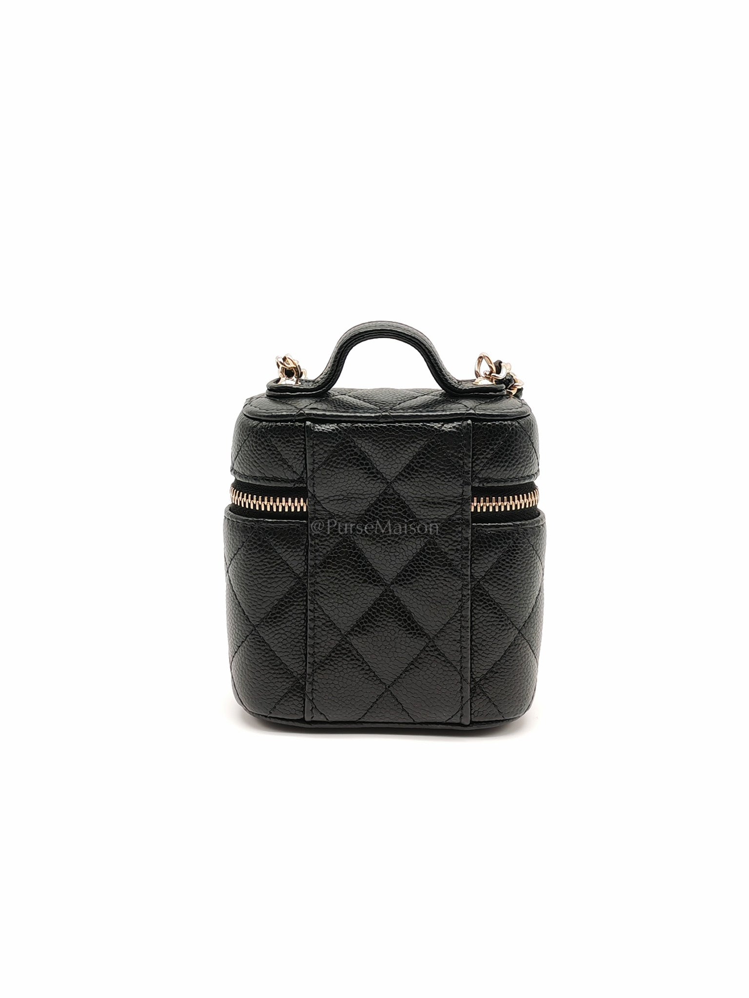 22C Vanity Mini Case Top Handle in Black Quilted Caviar Leather and Light Gold Hardware Series 31 | Purse Maison Luxury Bags Shop