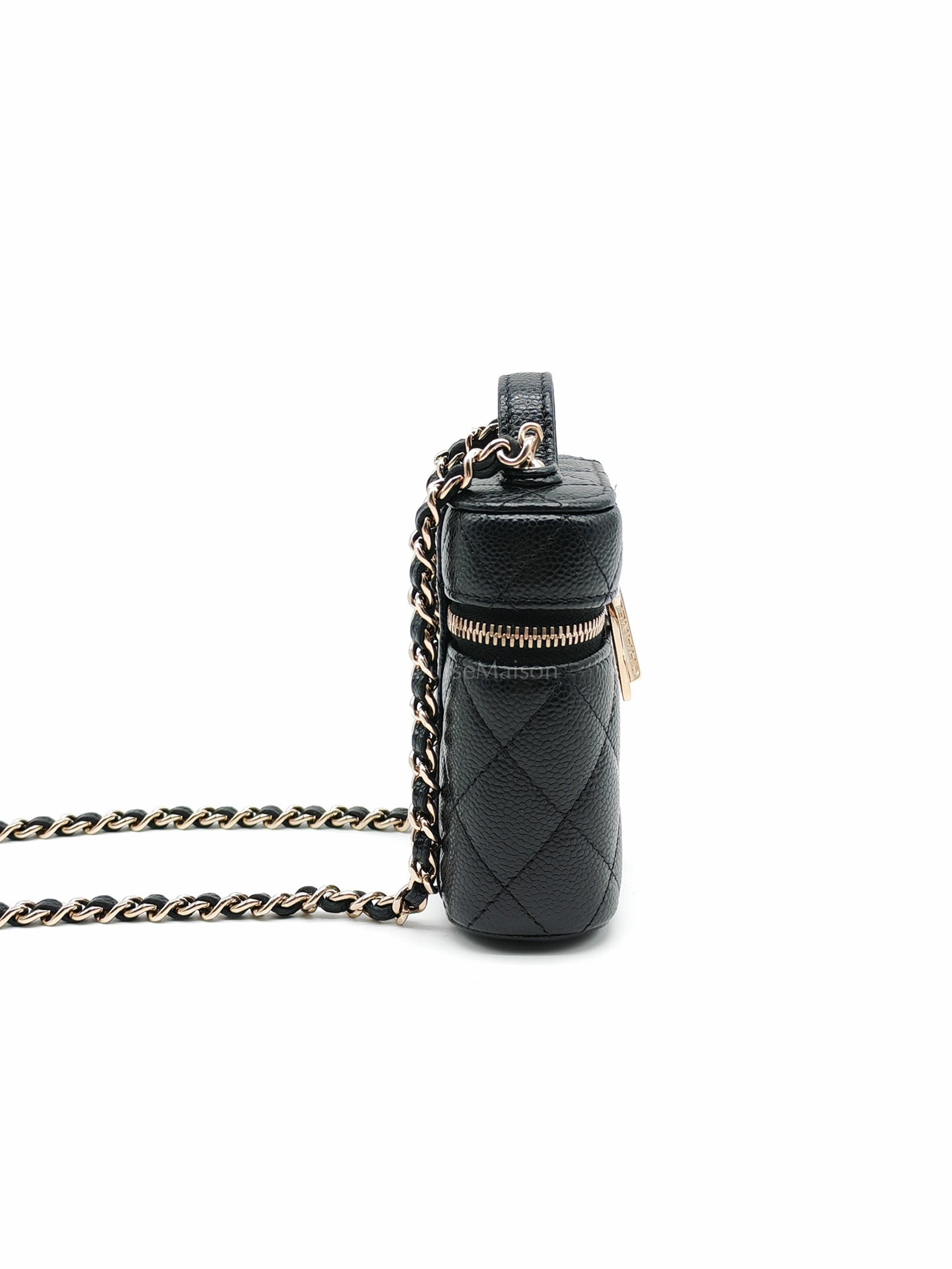 22C Vanity Mini Case Top Handle in Black Quilted Caviar Leather and Light Gold Hardware Series 31 | Purse Maison Luxury Bags Shop