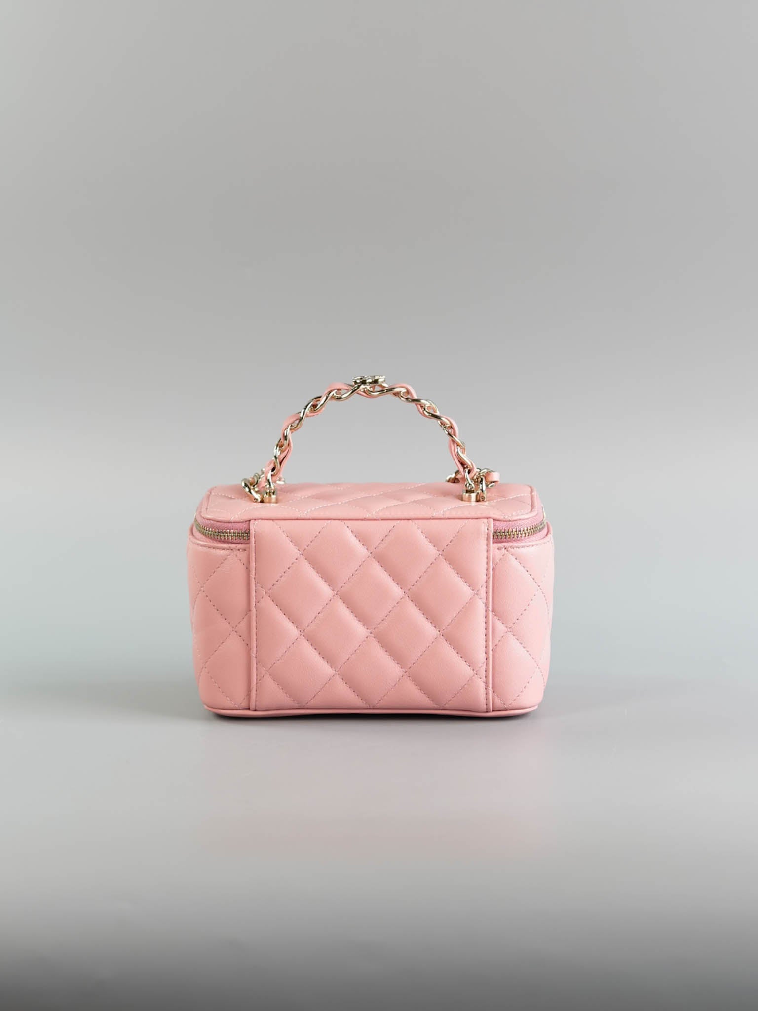 22k Vanity Case Top in Pink Lambskin Leather and Light Gold Hardware (Microchip) | Purse Maison Luxury Bags Shop