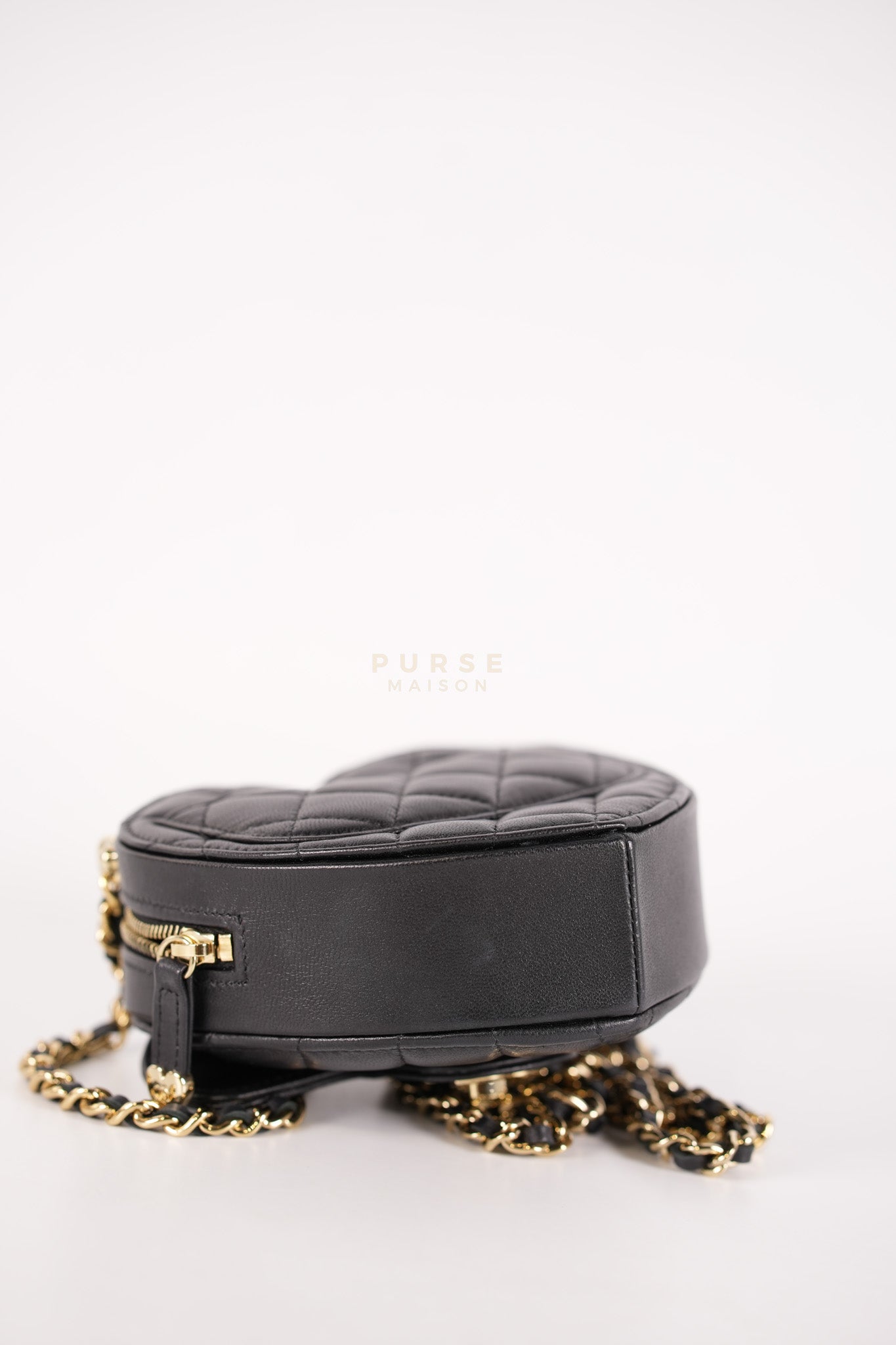 22S Heart Bag Black in Lambskin Leather and Light Gold Hardware Series 32 | Purse Maison Luxury Bags Shop