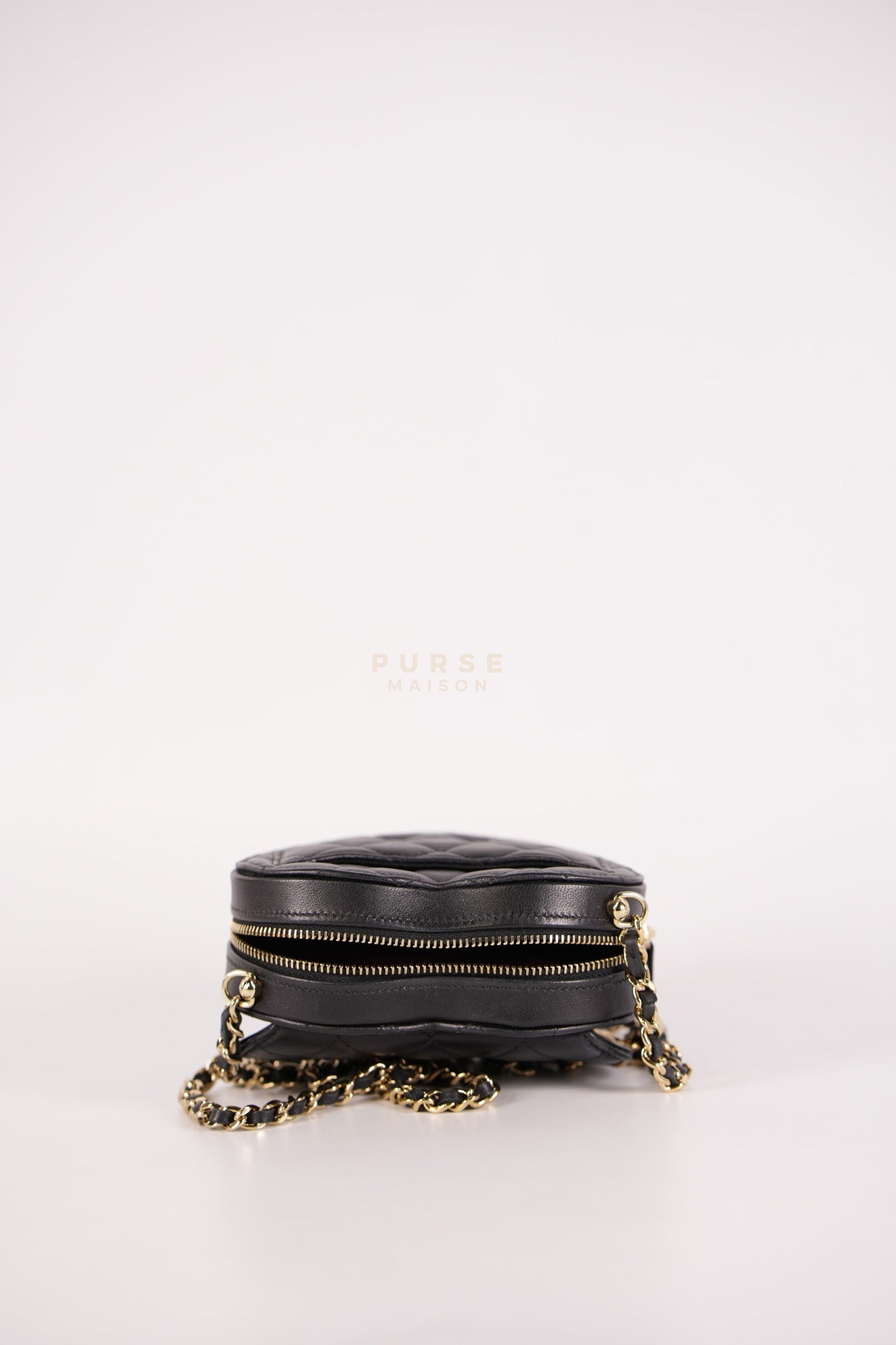 22S Heart Bag Black in Lambskin Leather and Light Gold Hardware Series 32 | Purse Maison Luxury Bags Shop