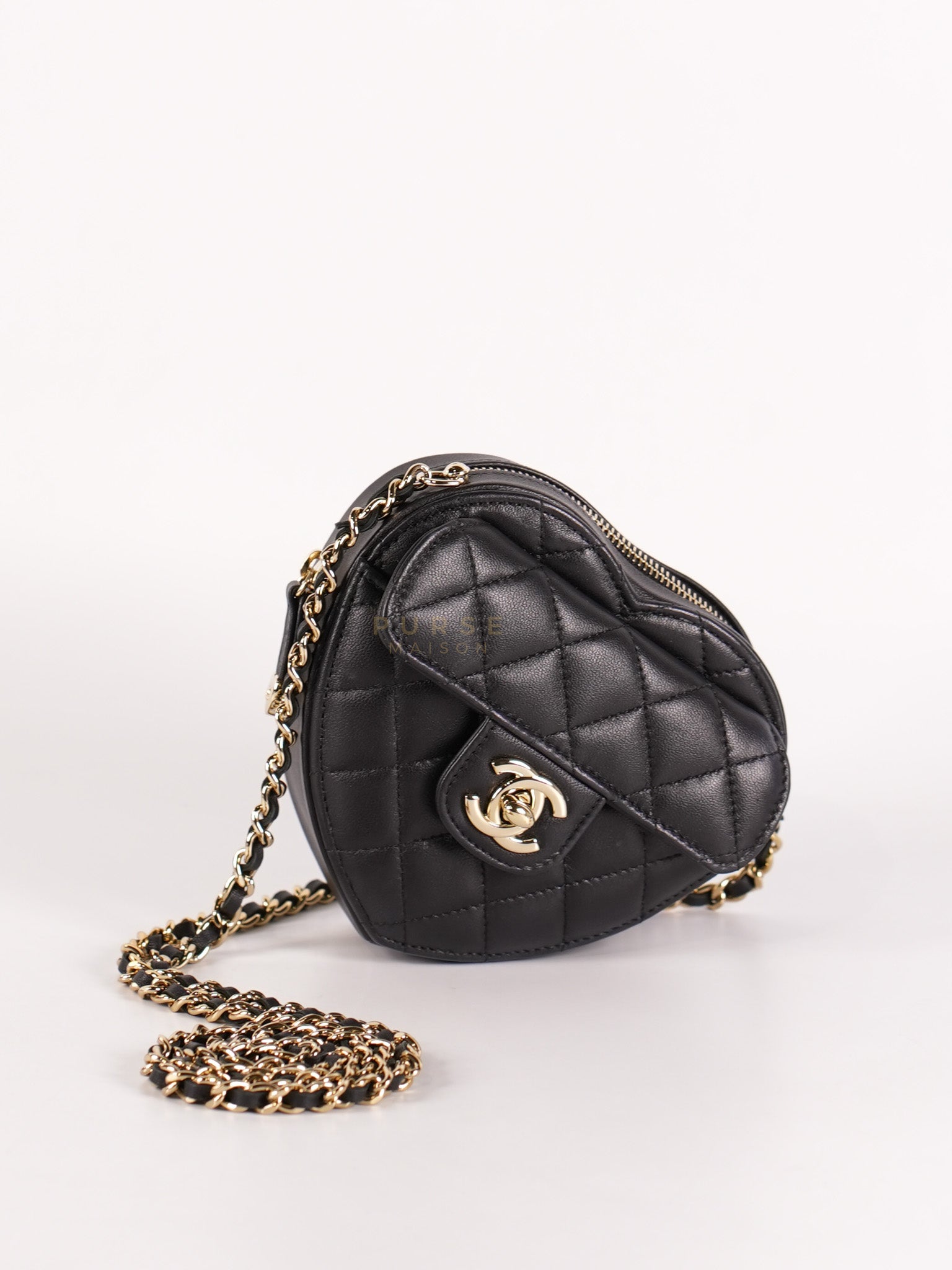 22S Heart Bag Black in Lambskin Leather and Light Gold Hardware Series 32 | Purse Maison Luxury Bags Shop