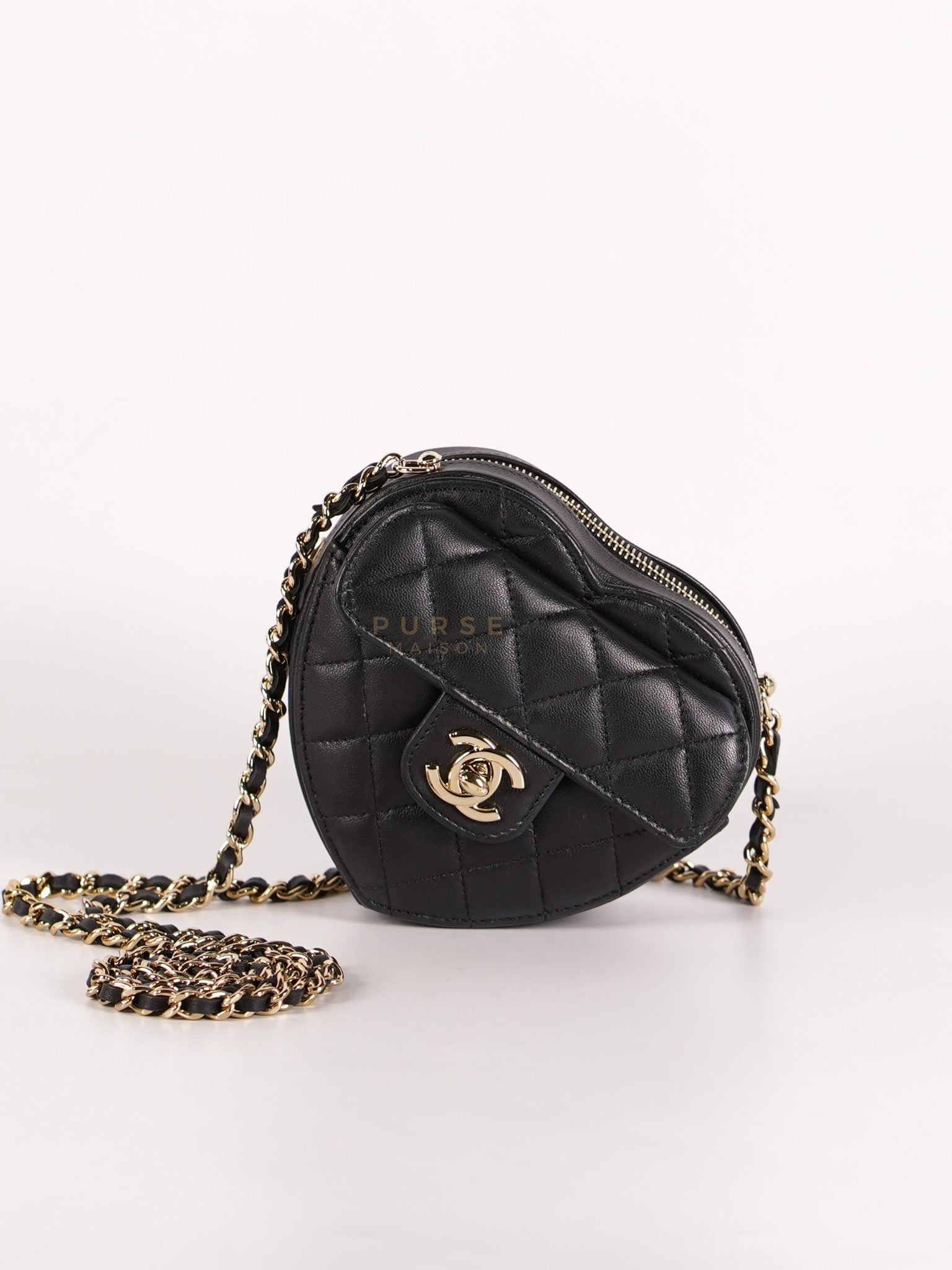22S Heart Bag Black in Lambskin Leather and Light Gold Hardware Series 32 | Purse Maison Luxury Bags Shop