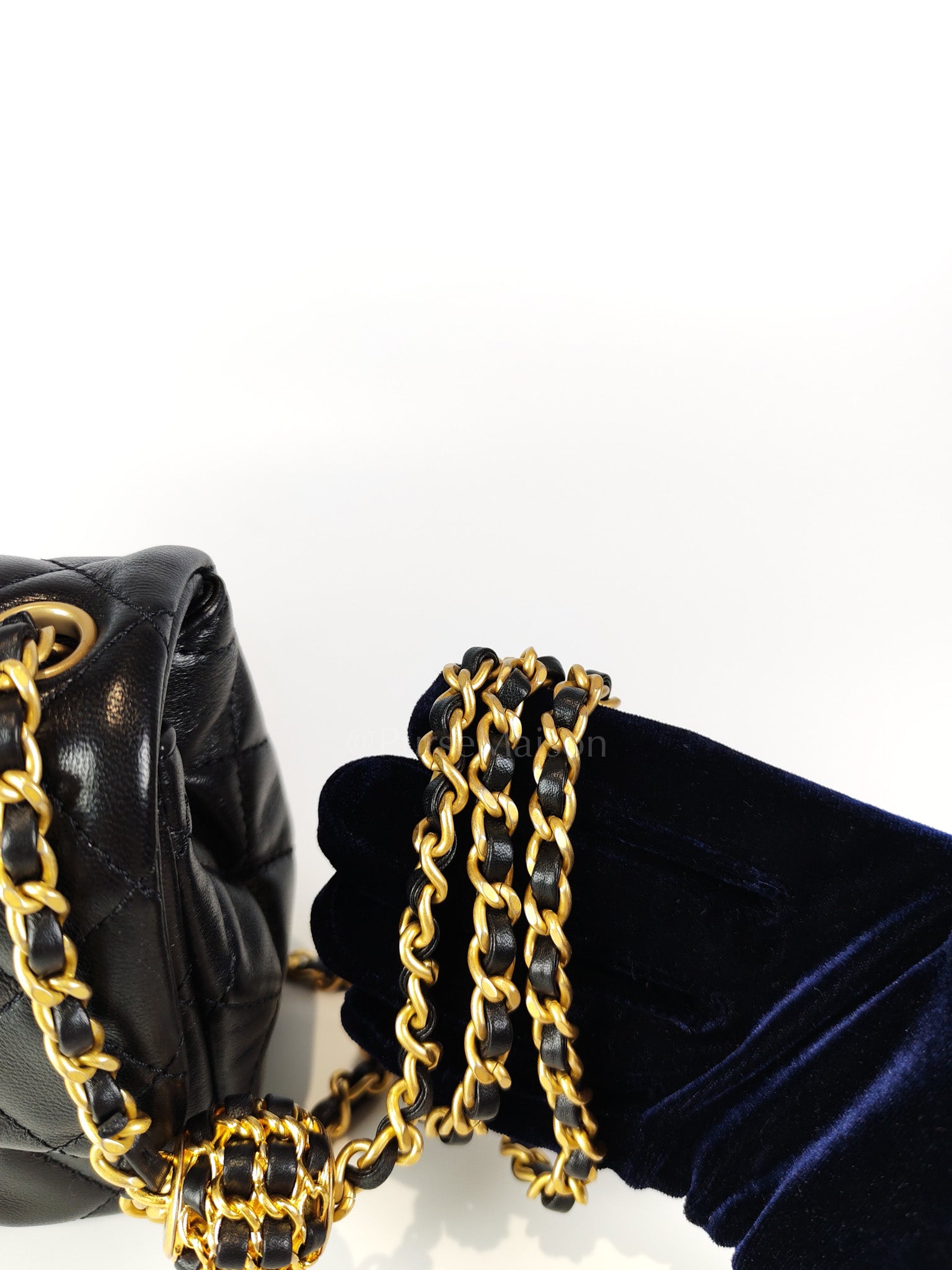 22S Mini Square Pearl Crush in Black Lambskin Leather and Aged Gold Harwadre (Microchip) | Purse Maison Luxury Bags Shop