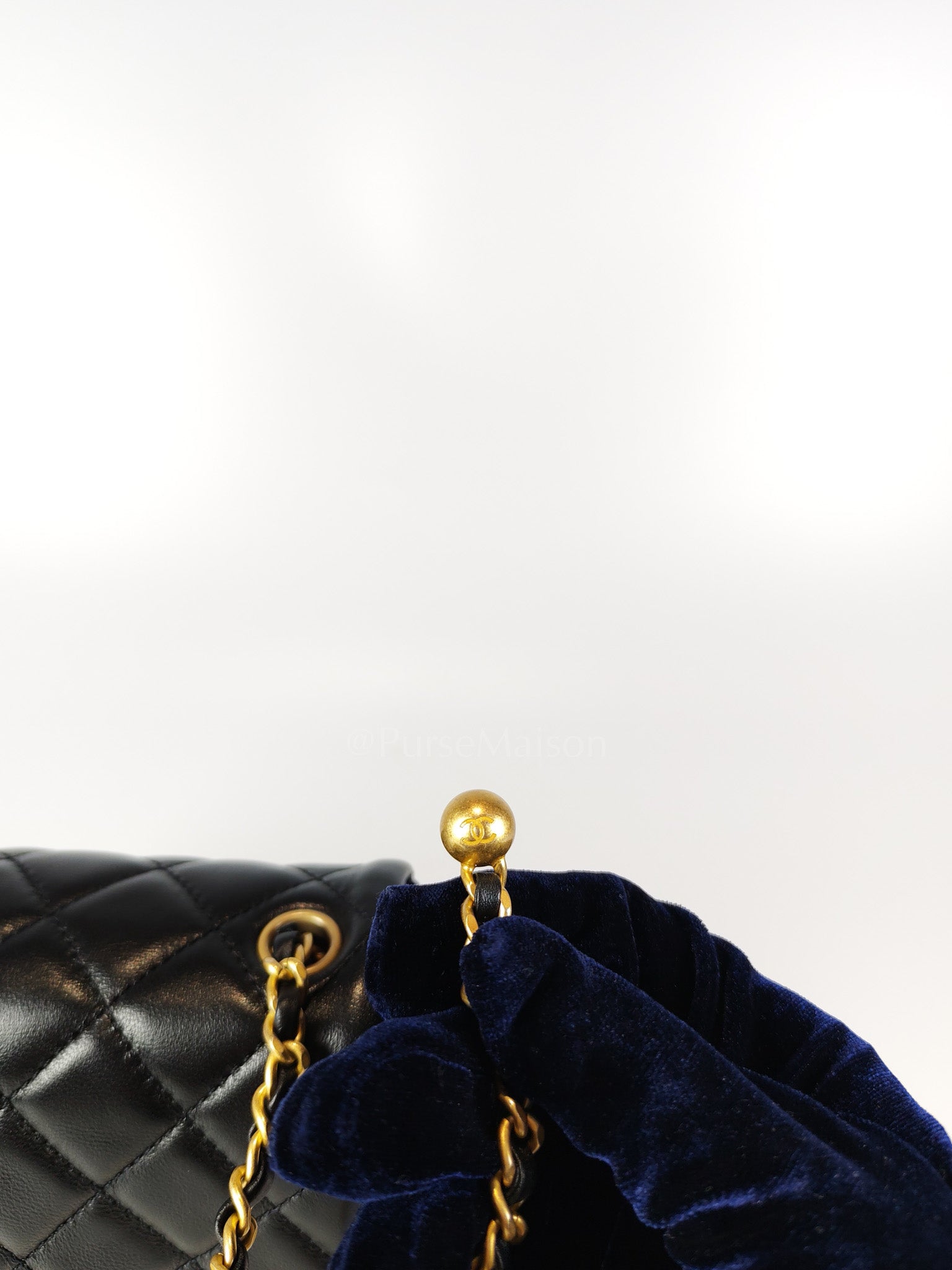 22S Mini Square Pearl Crush in Black Lambskin Leather and Aged Gold Harwadre (Microchip) | Purse Maison Luxury Bags Shop