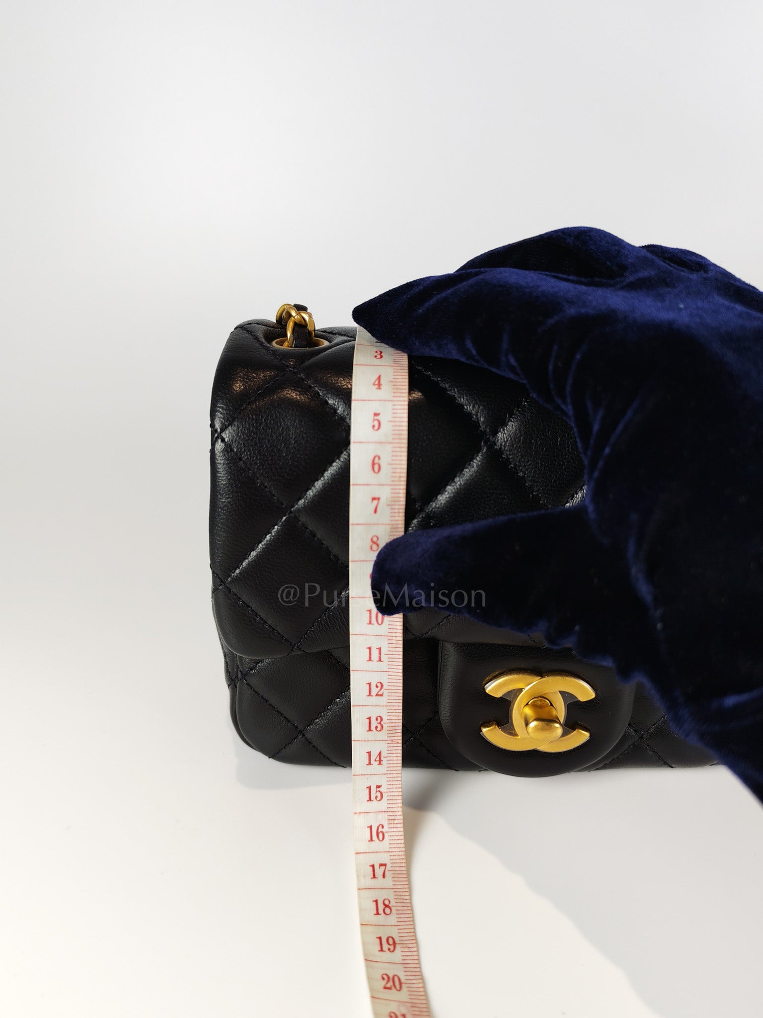 22S Mini Square Pearl Crush in Black Lambskin Leather and Aged Gold Harwadre (Microchip) | Purse Maison Luxury Bags Shop