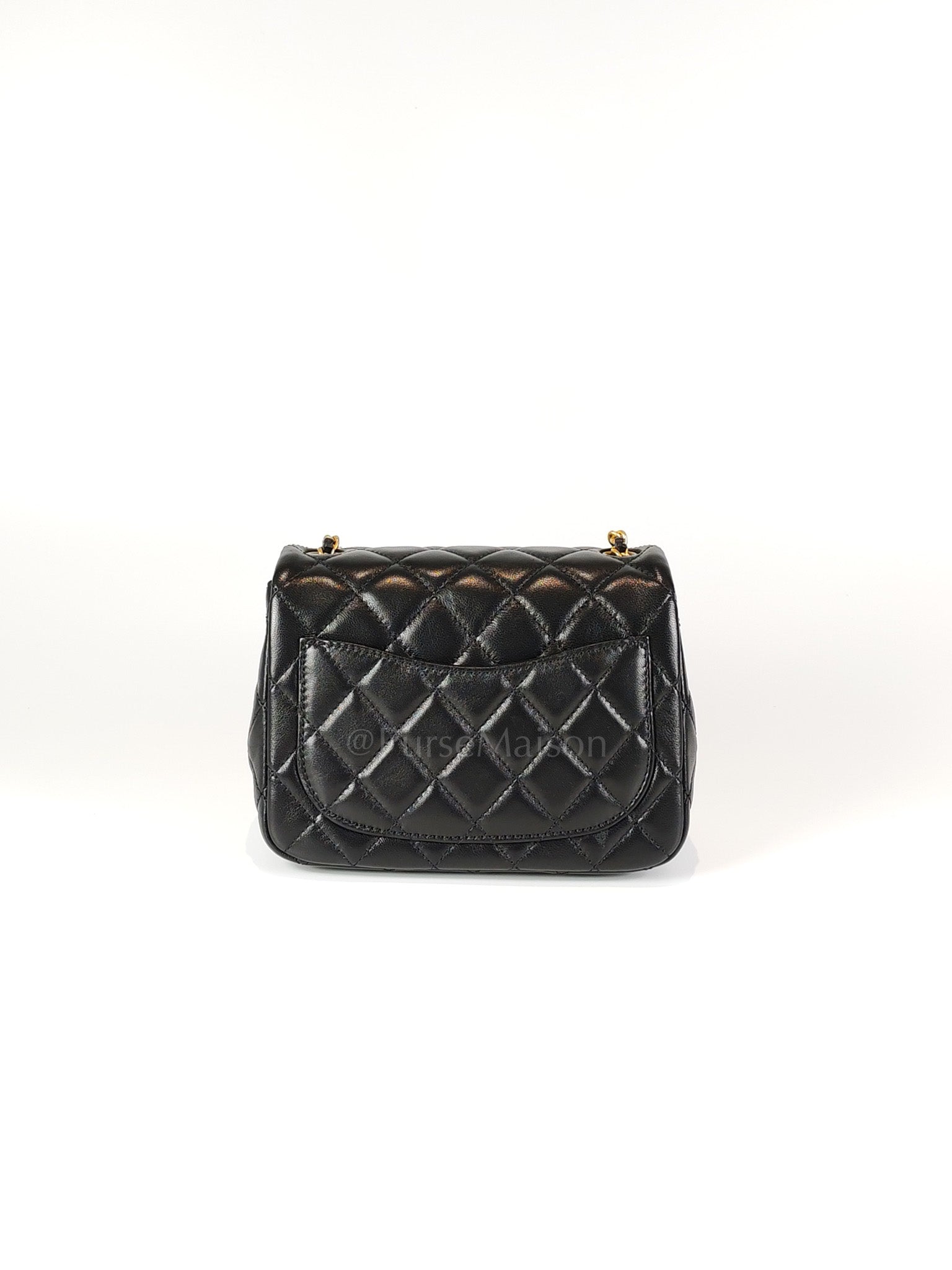 22S Mini Square Pearl Crush in Black Lambskin Leather and Aged Gold Harwadre (Microchip) | Purse Maison Luxury Bags Shop