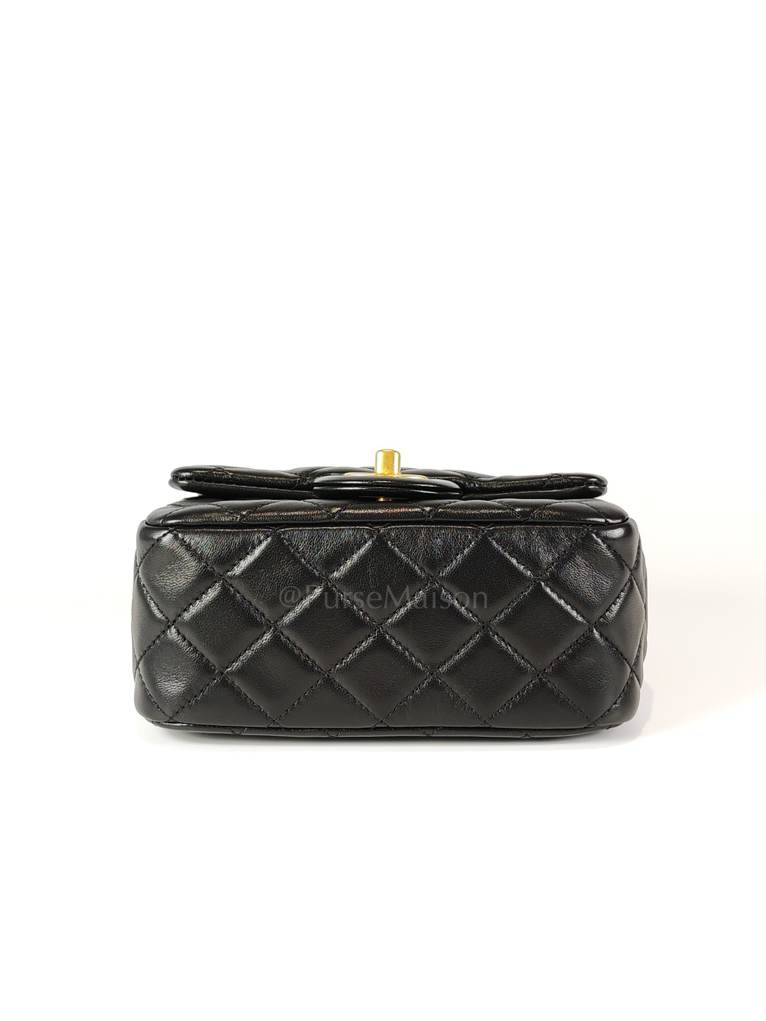 22S Mini Square Pearl Crush in Black Lambskin Leather and Aged Gold Harwadre (Microchip) | Purse Maison Luxury Bags Shop