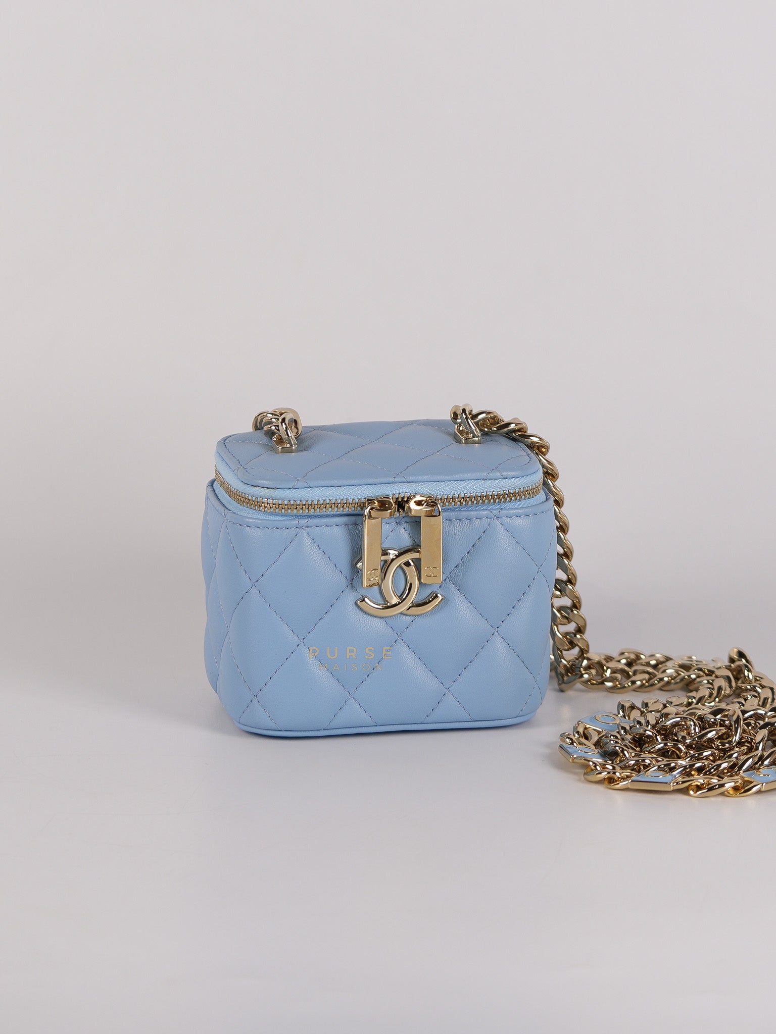 22S Nano Vanity Case in Light Blue Lambskin Leather and Light Gold Hardware Series 32 | Purse Maison Luxury Bags Shop