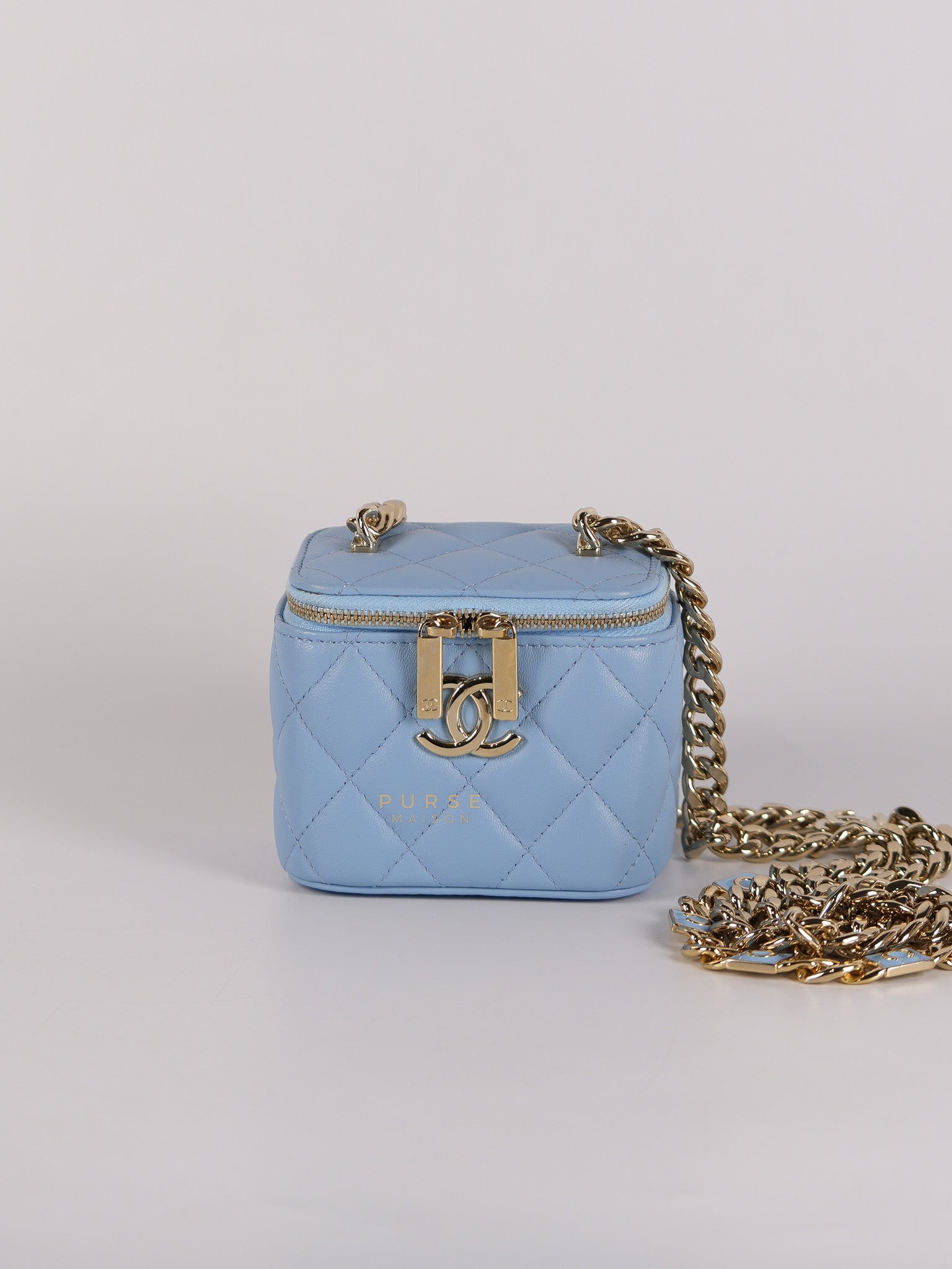 22S Nano Vanity Case in Light Blue Lambskin Leather and Light Gold Hardware Series 32 | Purse Maison Luxury Bags Shop