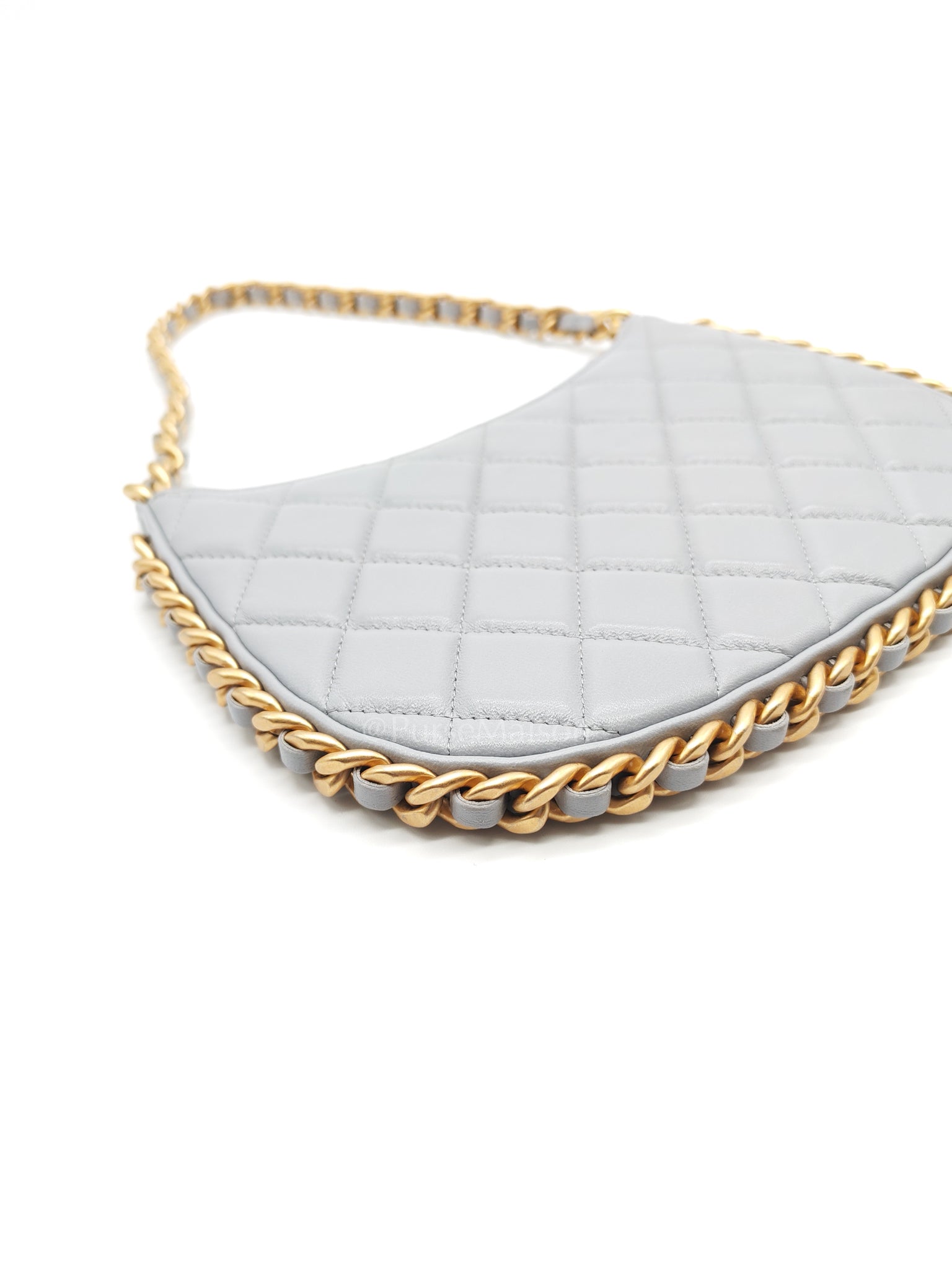 23B Hobo Bag Chain Edging in Gray Quilted Lambskin Leather and Aged Gold Hardware (Microchip) | Purse Maison Luxury Bags Shop