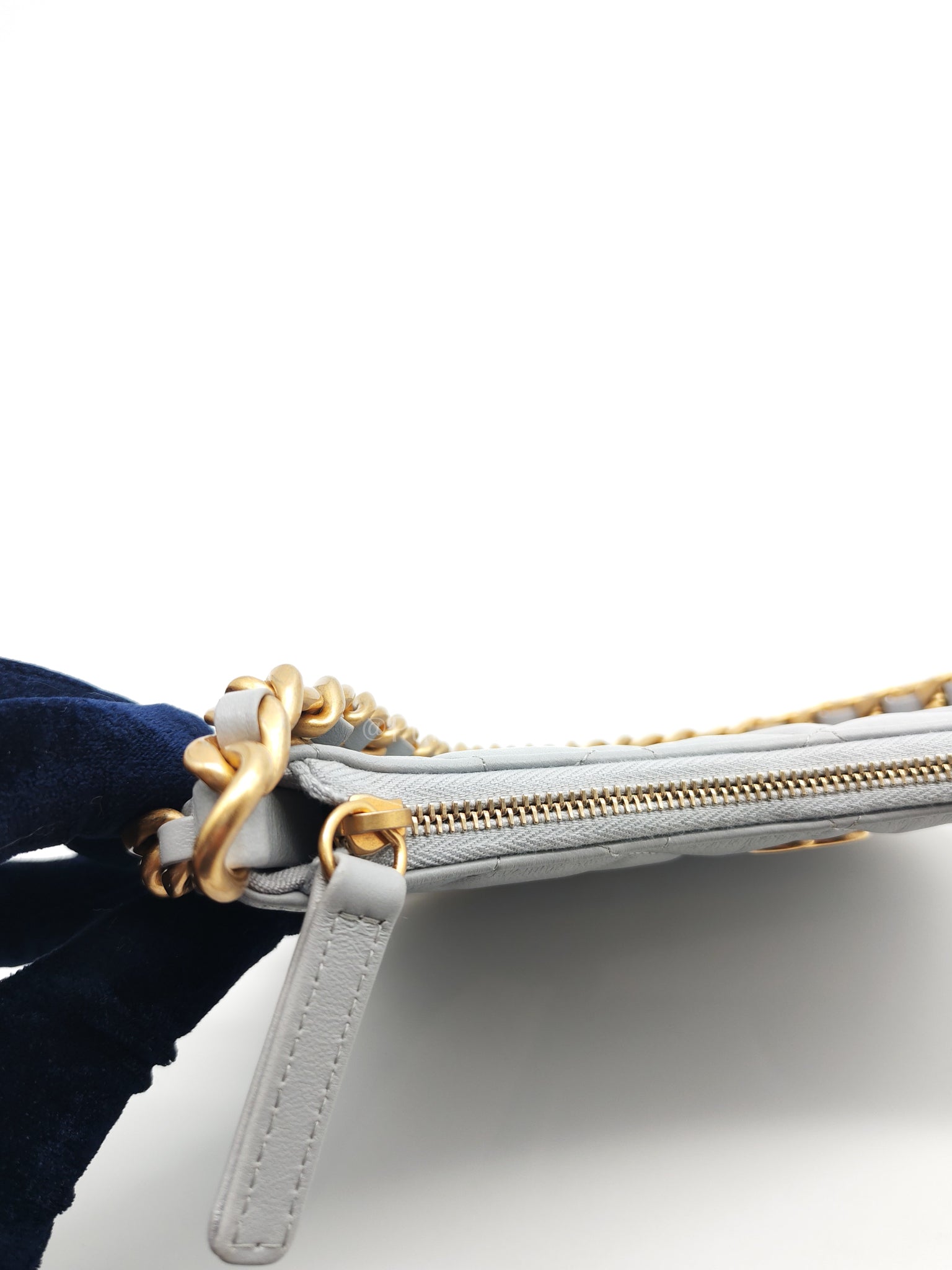 23B Hobo Bag Chain Edging in Gray Quilted Lambskin Leather and Aged Gold Hardware (Microchip) | Purse Maison Luxury Bags Shop