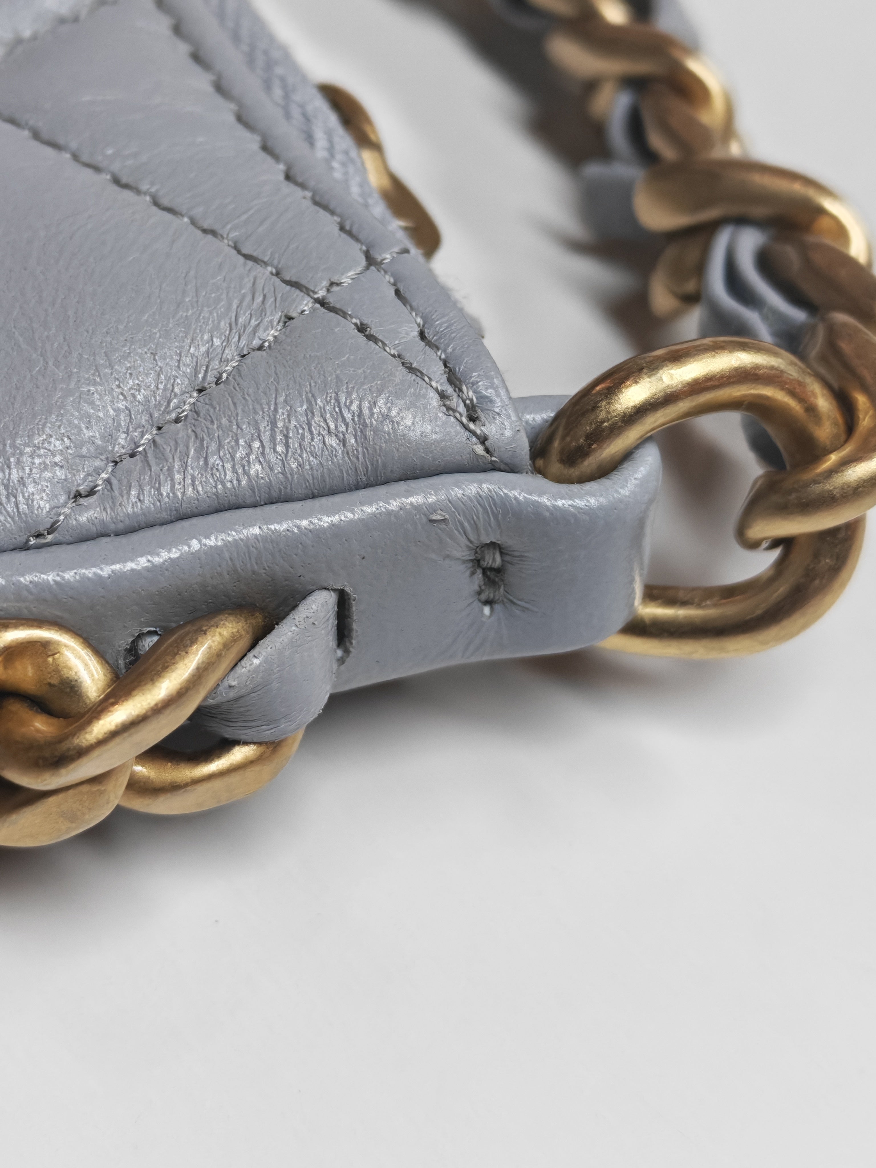 23B Hobo Bag Chain Edging in Gray Quilted Lambskin Leather and Aged Gold Hardware (Microchip) | Purse Maison Luxury Bags Shop