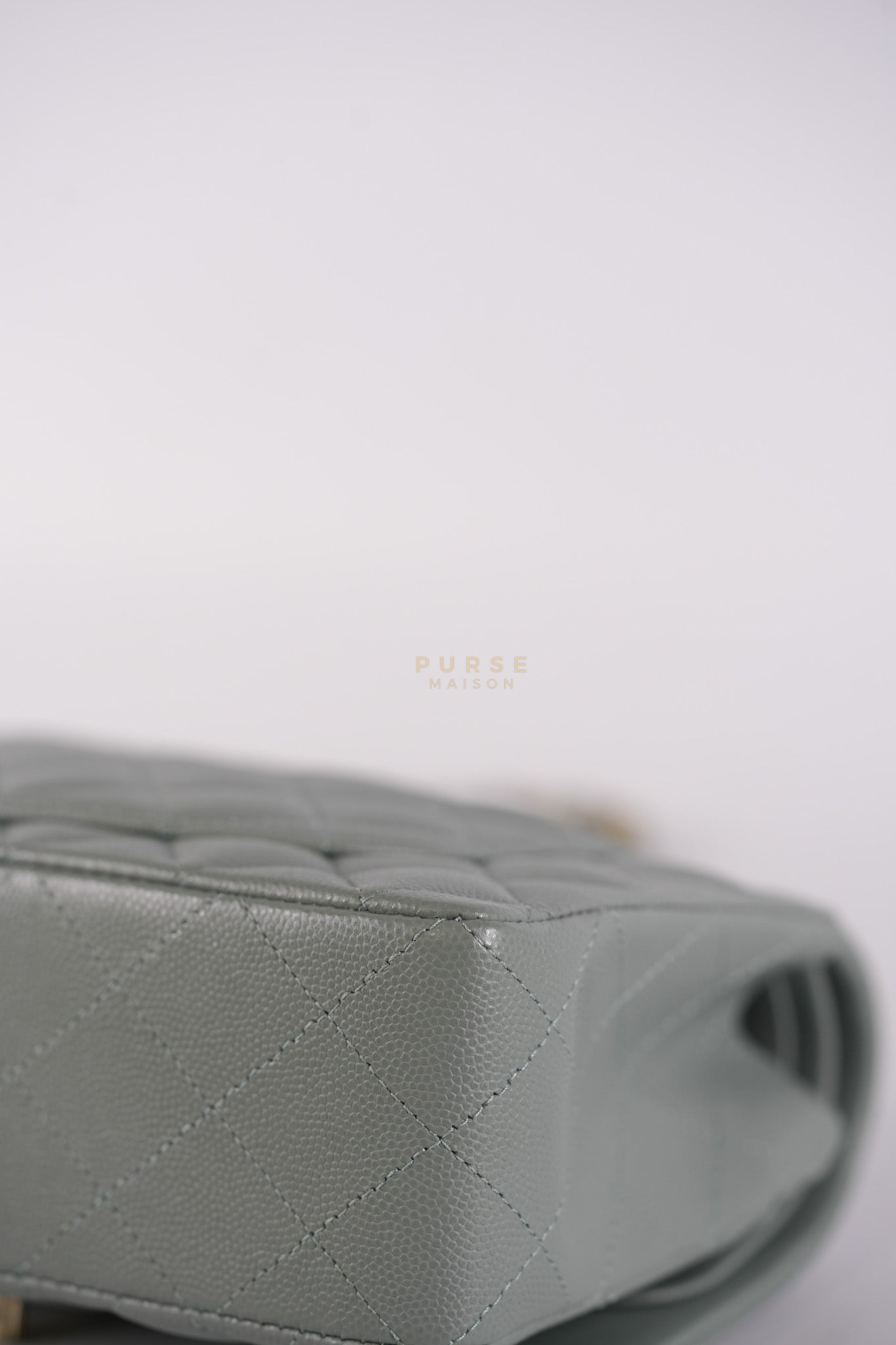 23C Classic Double Flap Small in Grey Quilted Caviar Leather and Light Gold Hardware (Microchip) | Purse Maison Luxury Bags Shop