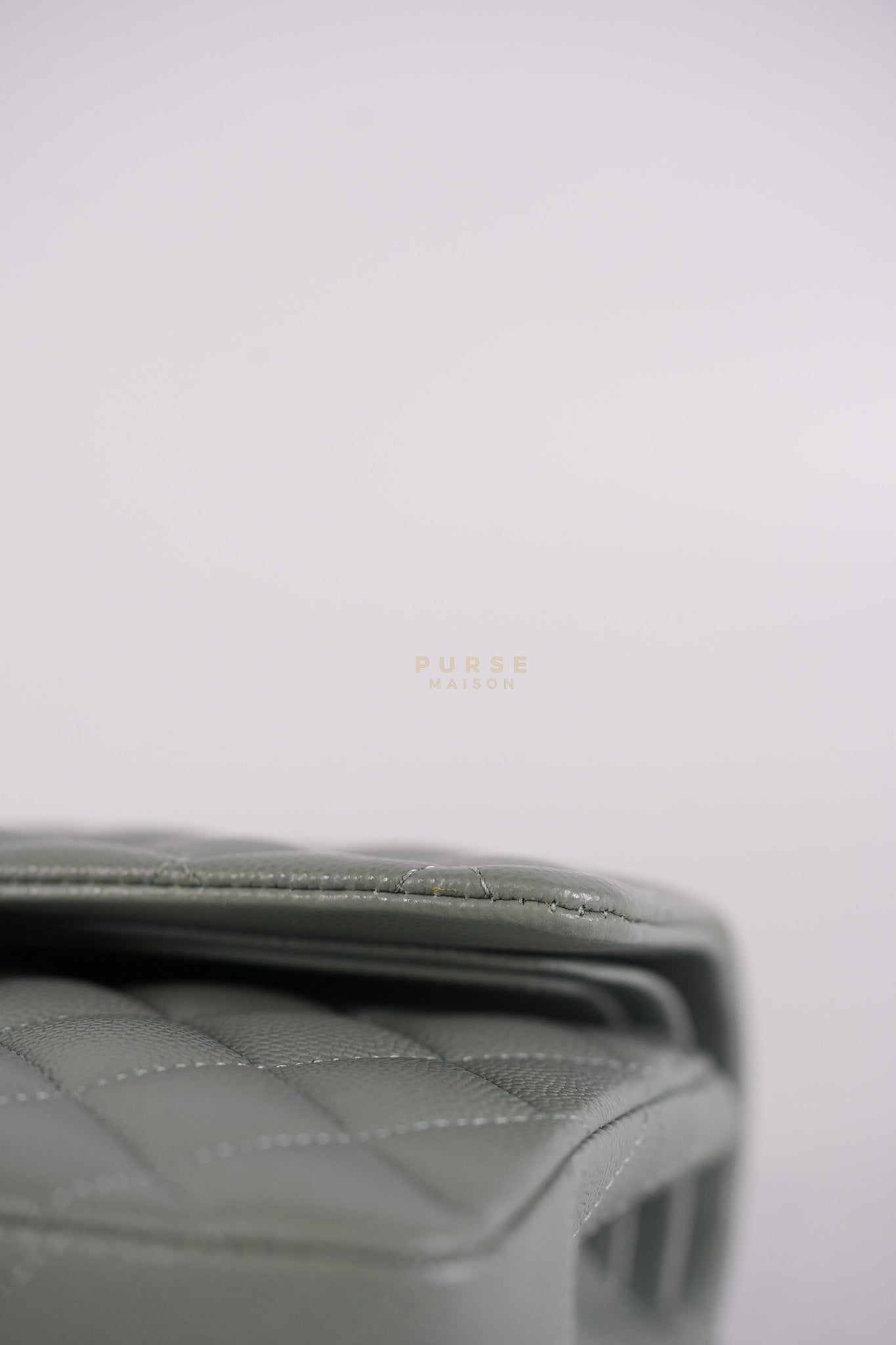 23C Classic Double Flap Small in Grey Quilted Caviar Leather and Light Gold Hardware (Microchip) | Purse Maison Luxury Bags Shop