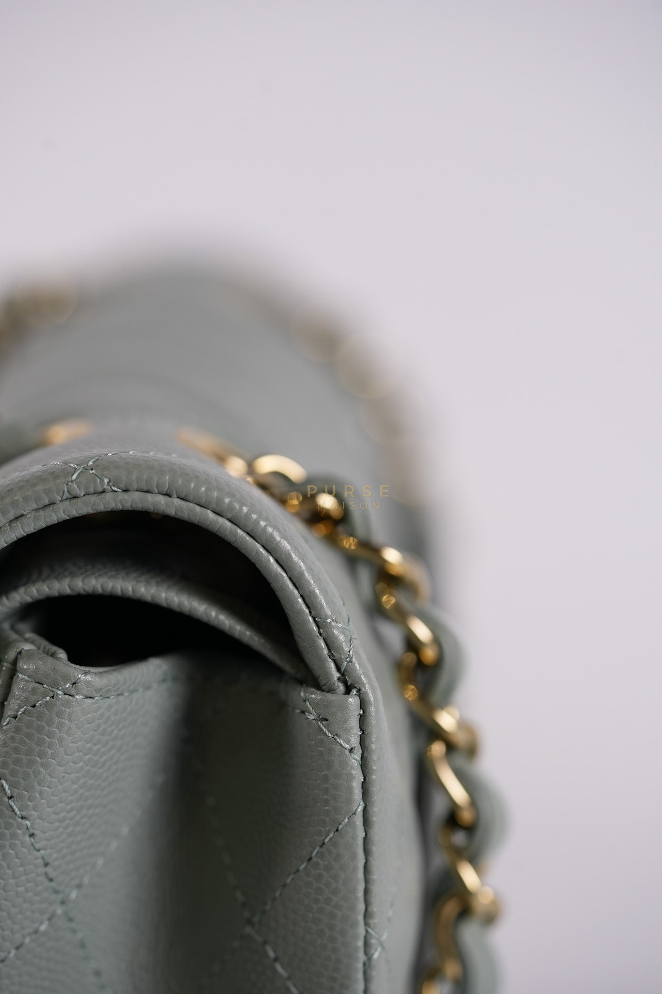 23C Classic Double Flap Small in Grey Quilted Caviar Leather and Light Gold Hardware (Microchip) | Purse Maison Luxury Bags Shop