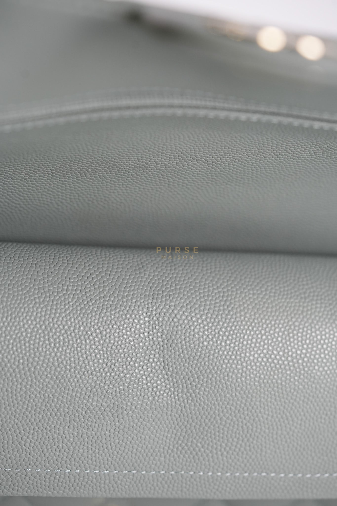 23C Classic Double Flap Small in Grey Quilted Caviar Leather and Light Gold Hardware (Microchip) | Purse Maison Luxury Bags Shop