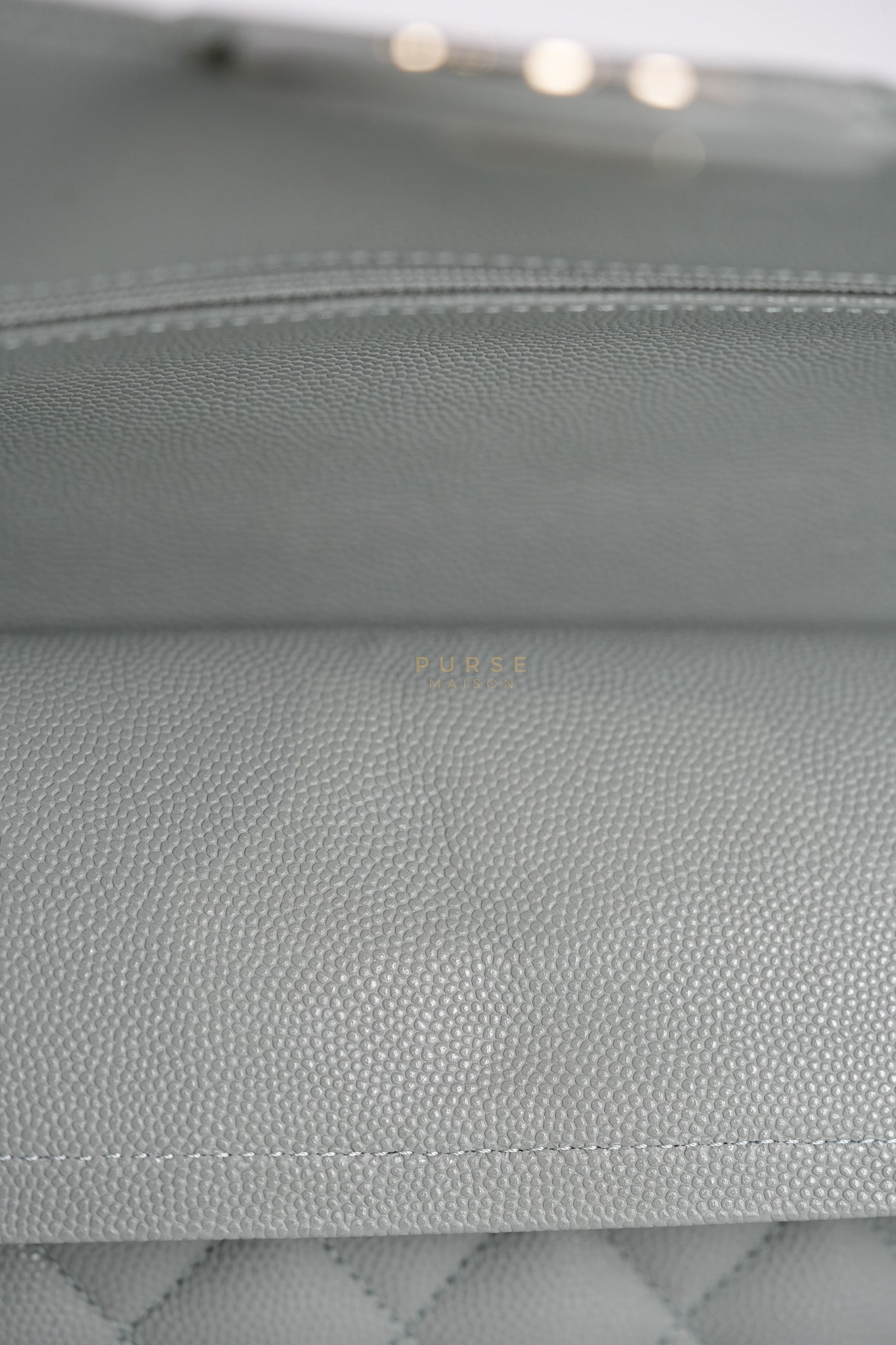 23C Classic Double Flap Small in Grey Quilted Caviar Leather and Light Gold Hardware (Microchip) | Purse Maison Luxury Bags Shop