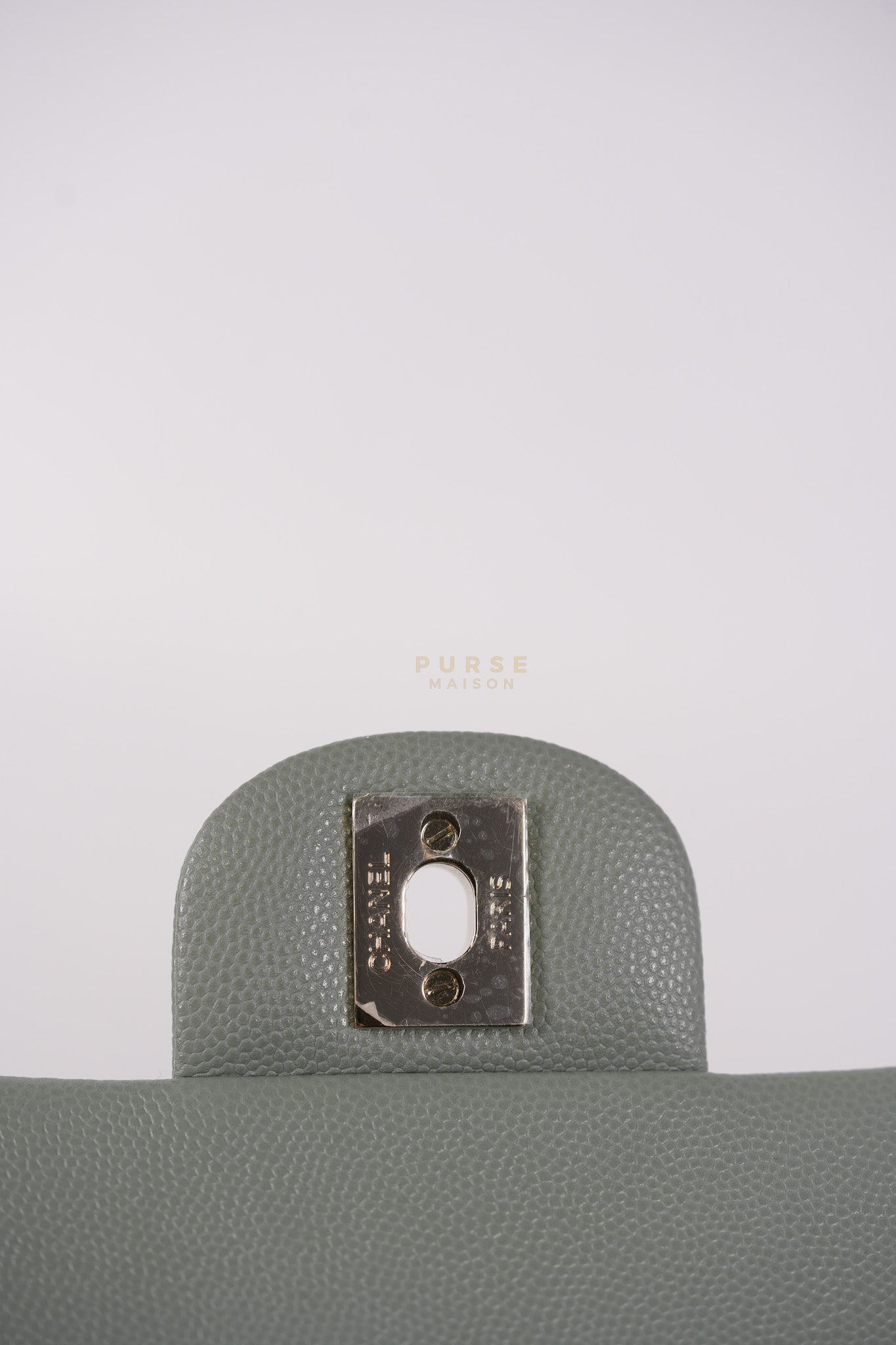 23C Classic Double Flap Small in Grey Quilted Caviar Leather and Light Gold Hardware (Microchip) | Purse Maison Luxury Bags Shop