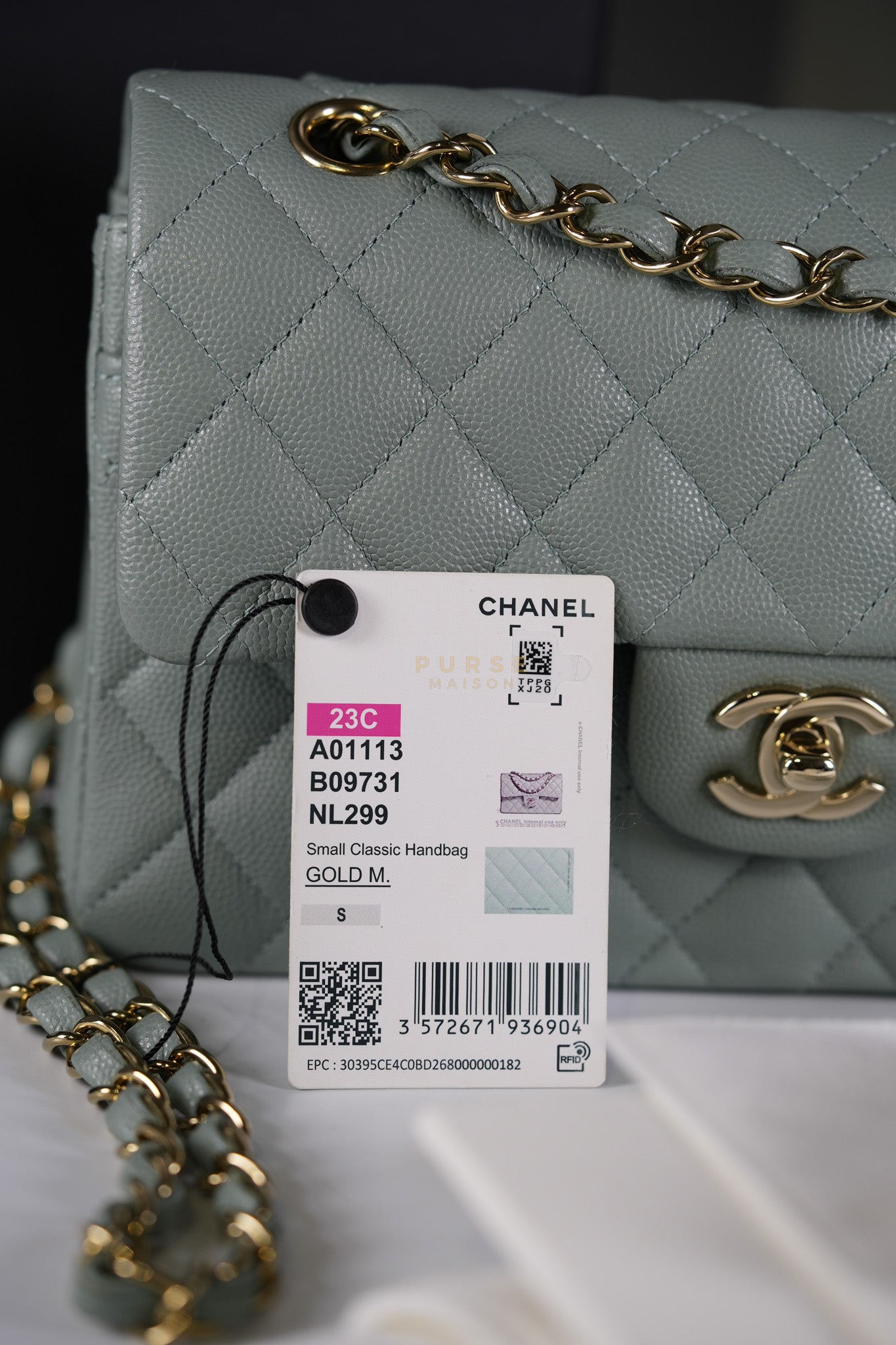 23C Classic Double Flap Small in Grey Quilted Caviar Leather and Light Gold Hardware (Microchip) | Purse Maison Luxury Bags Shop