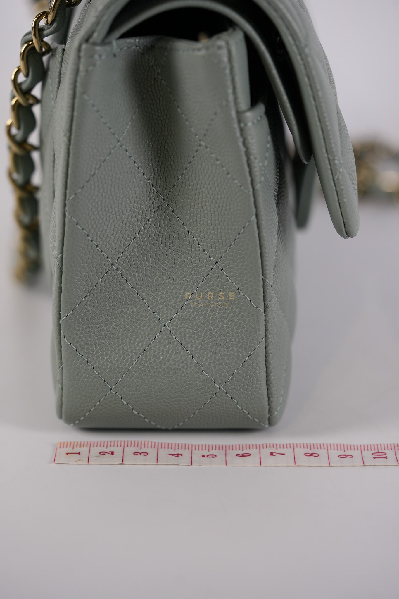 23C Classic Double Flap Small in Grey Quilted Caviar Leather and Light Gold Hardware (Microchip) | Purse Maison Luxury Bags Shop