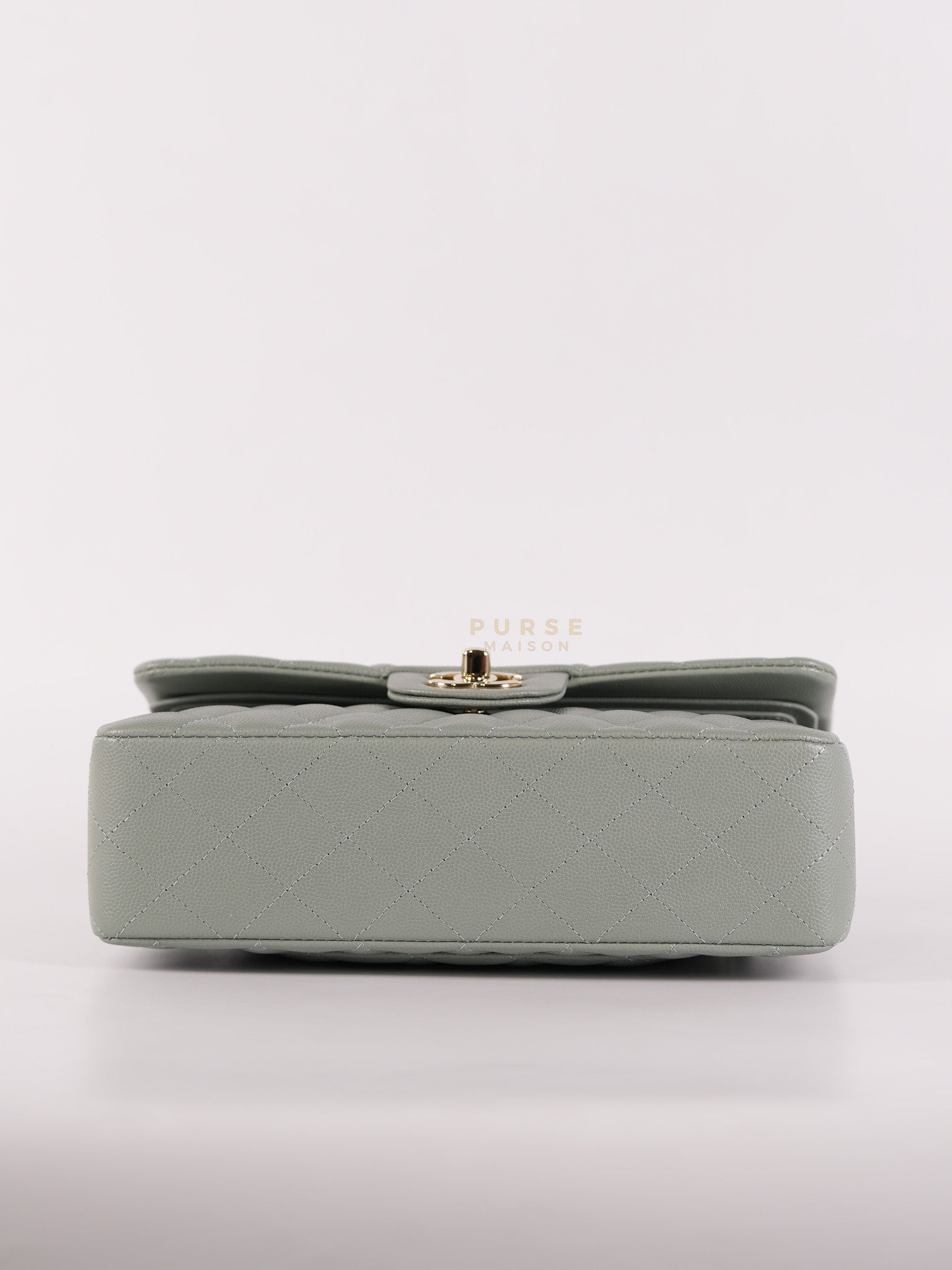 23C Classic Double Flap Small in Grey Quilted Caviar Leather and Light Gold Hardware (Microchip) | Purse Maison Luxury Bags Shop